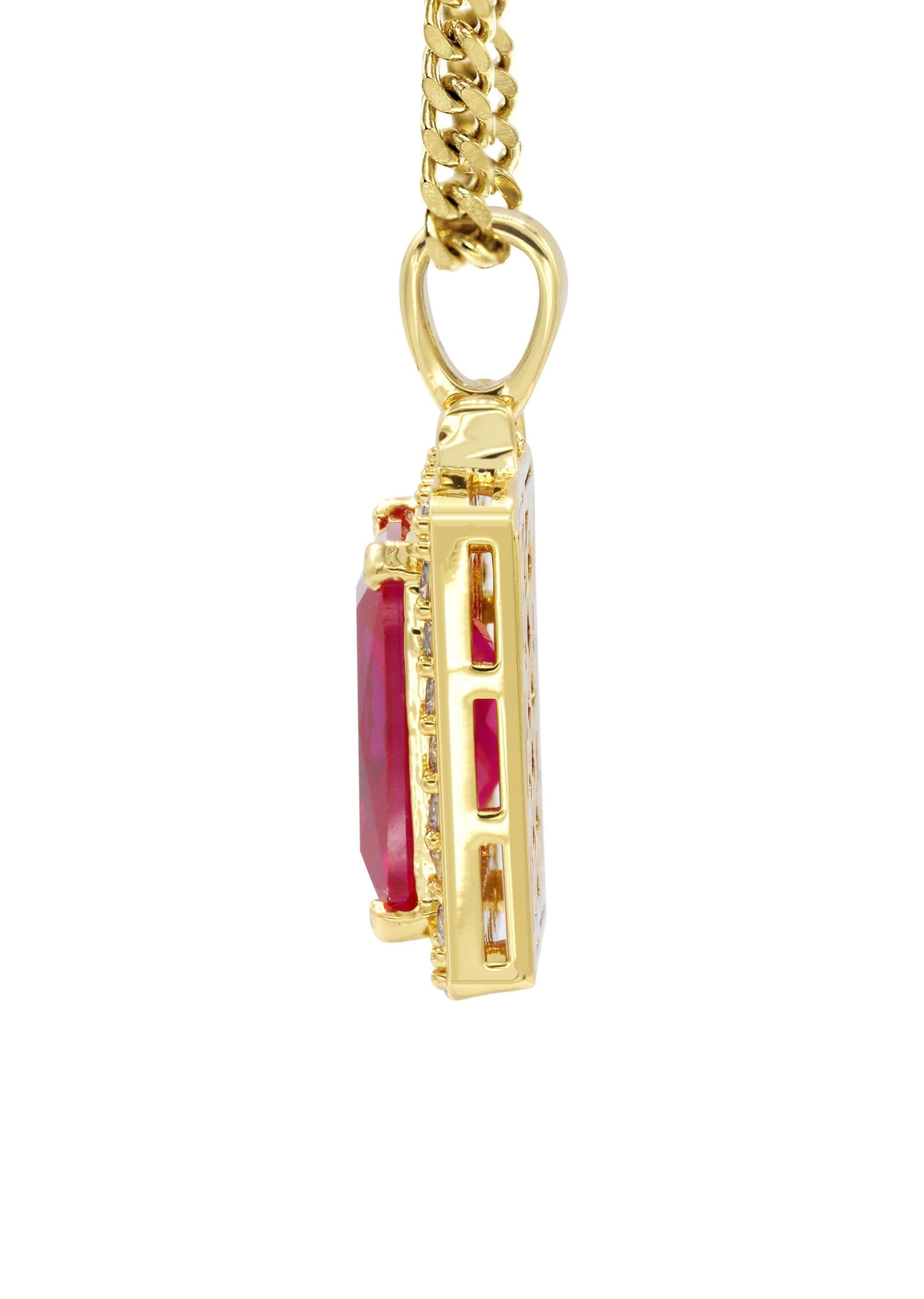 Manufacturer 30 Mens Gold Plated Cuban Link Chain & Ruby Pendant | Appx. 14 Grams