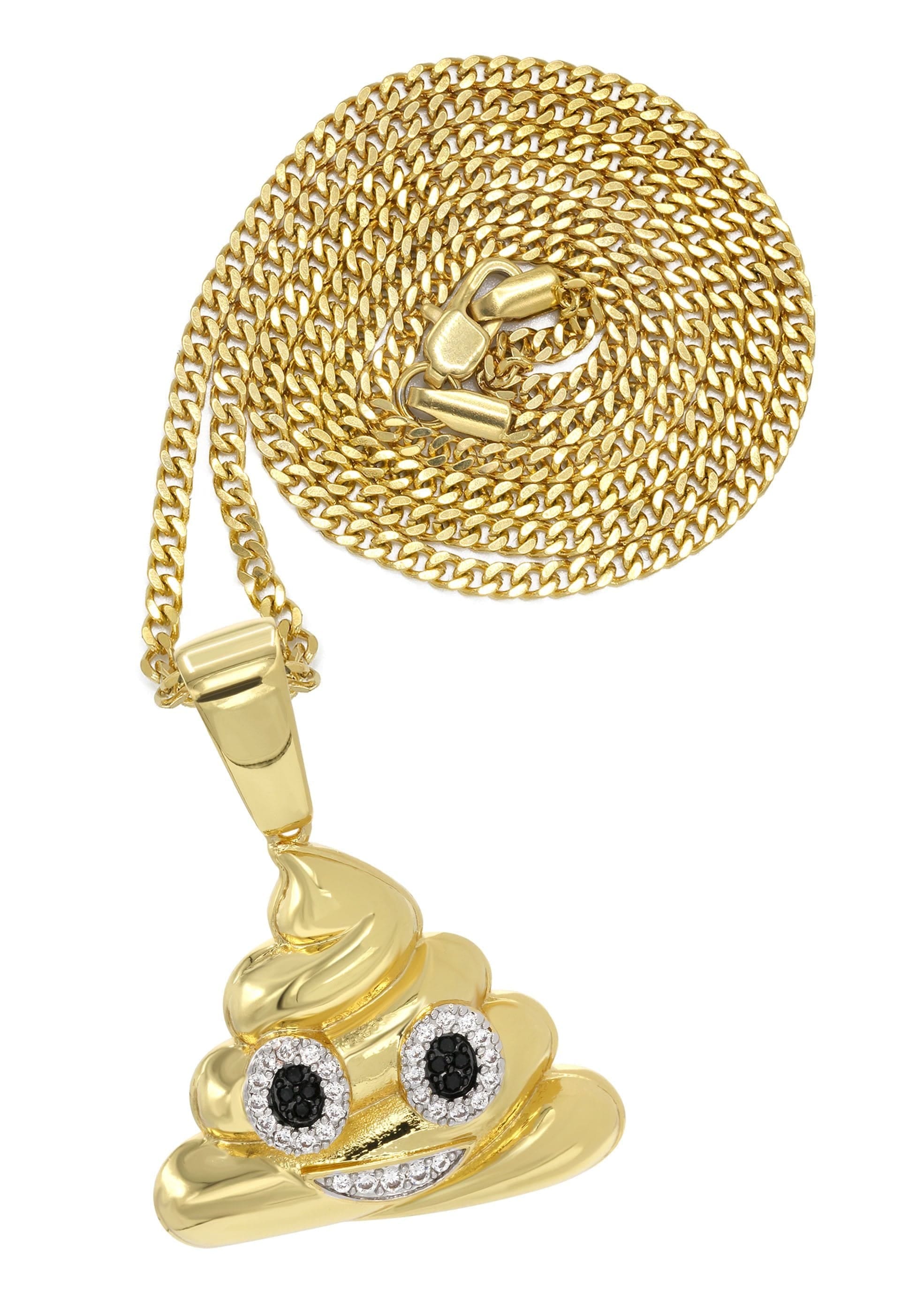 Manufacturer 30 Mens Gold Plated Cuban Link Chain & Emoji Pendant | Appx. 17 Grams