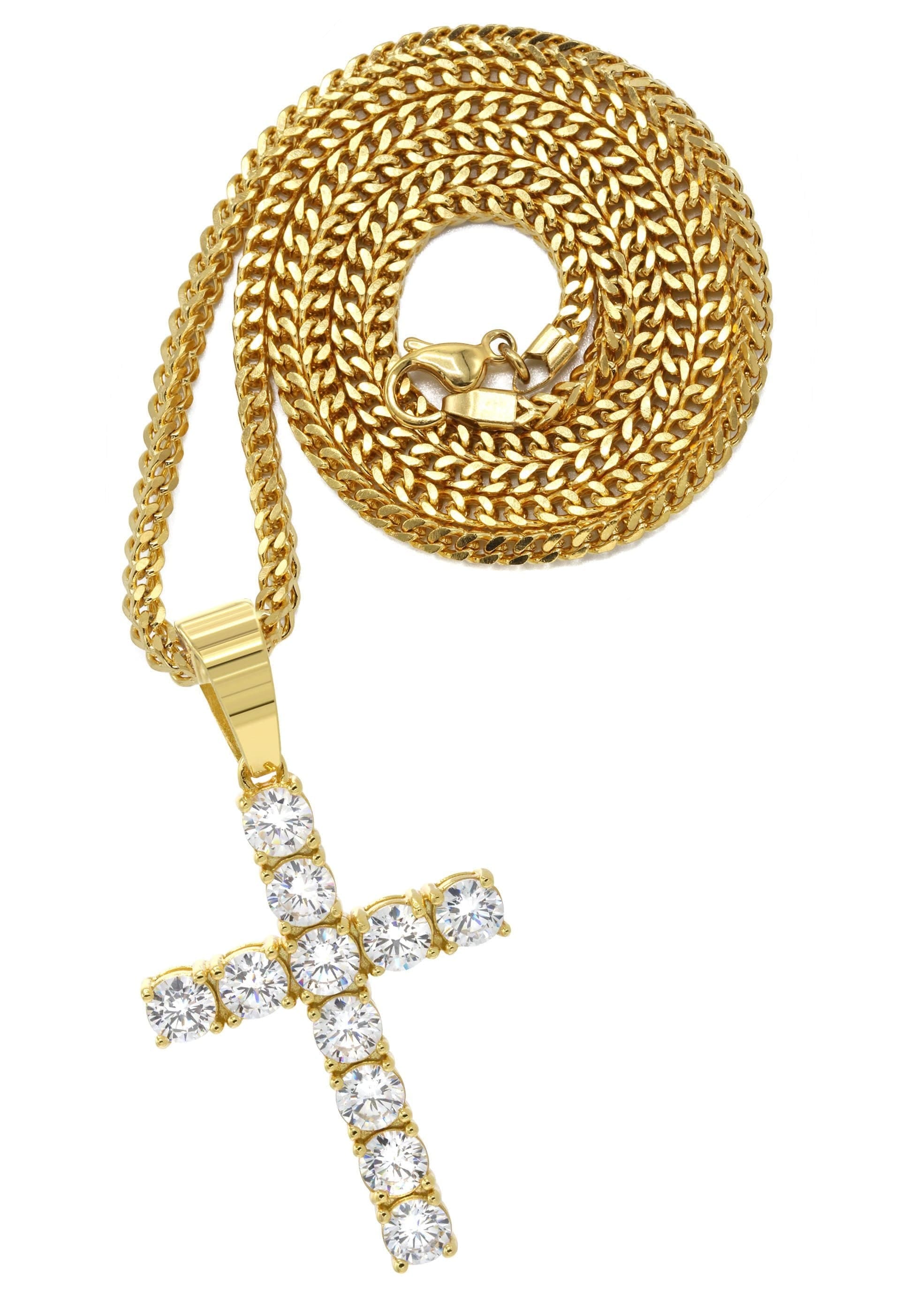 Manufacturer 30 Mens Gold Plated Franco Chain & Cross Pendant | Appx. 13 Grams
