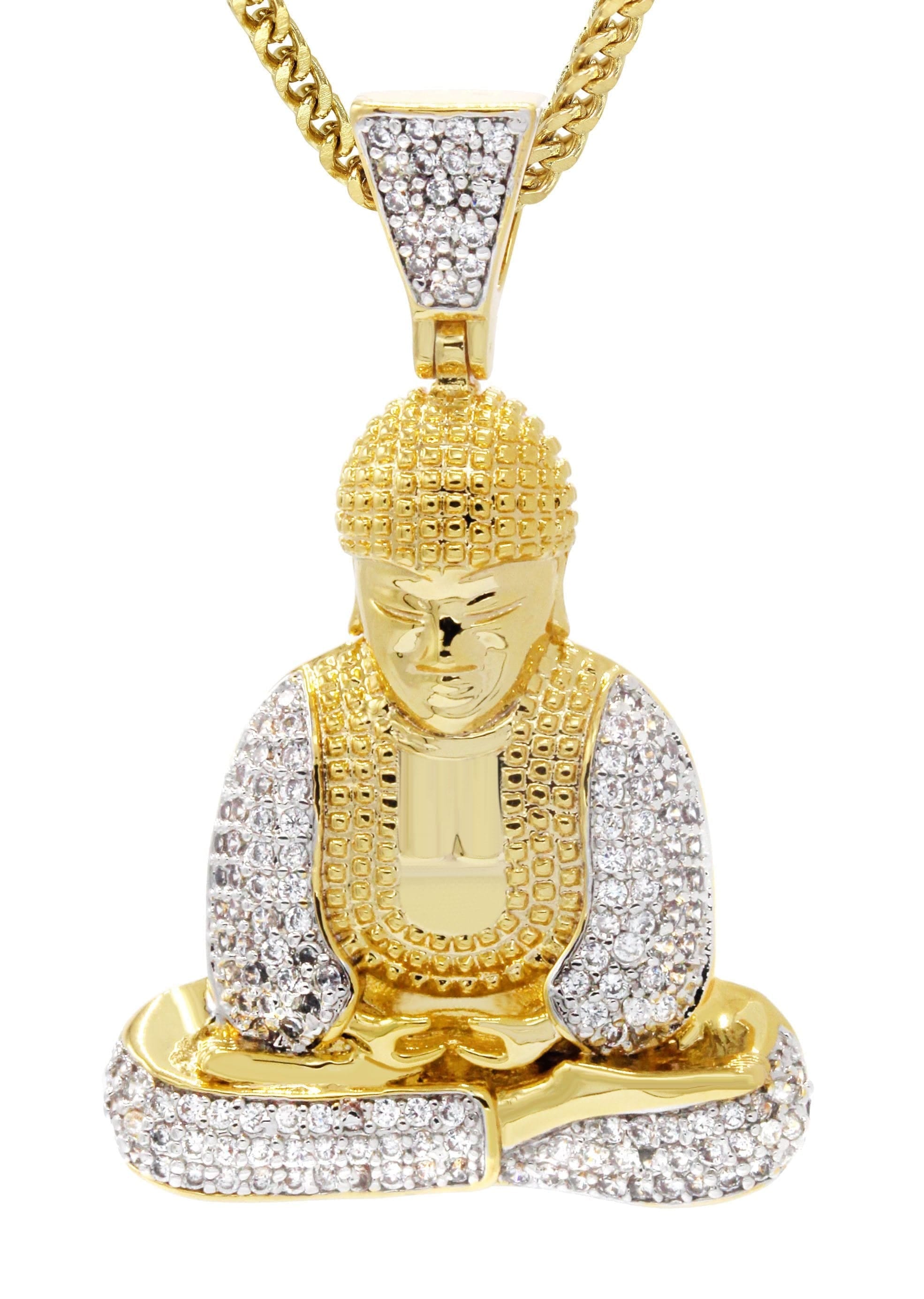Manufacturer 30 Mens Gold Plated Franco Chain & Buddha Pendant | Appx. 14 Grams