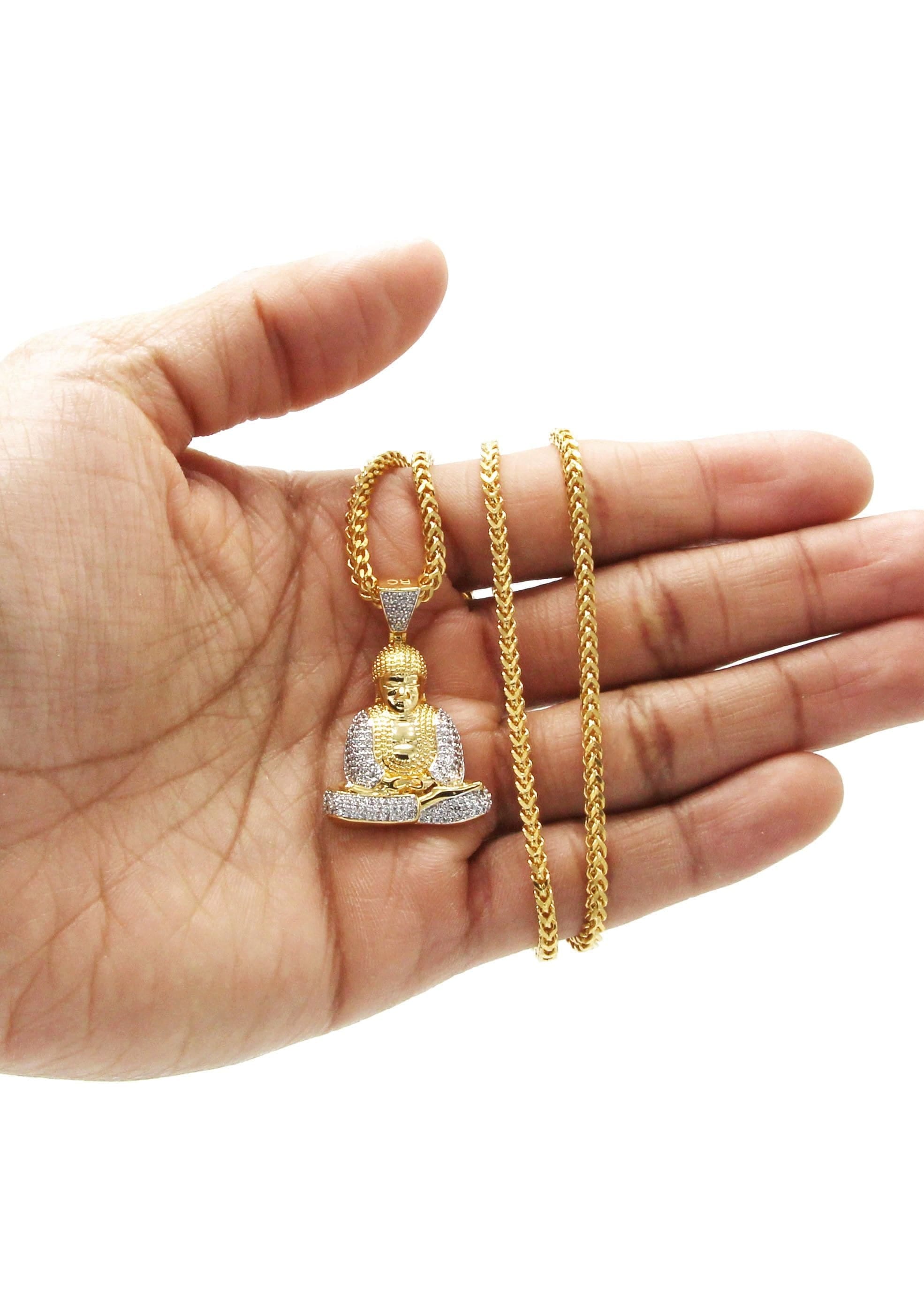 Manufacturer 30 Mens Gold Plated Franco Chain & Buddha Pendant | Appx. 14 Grams