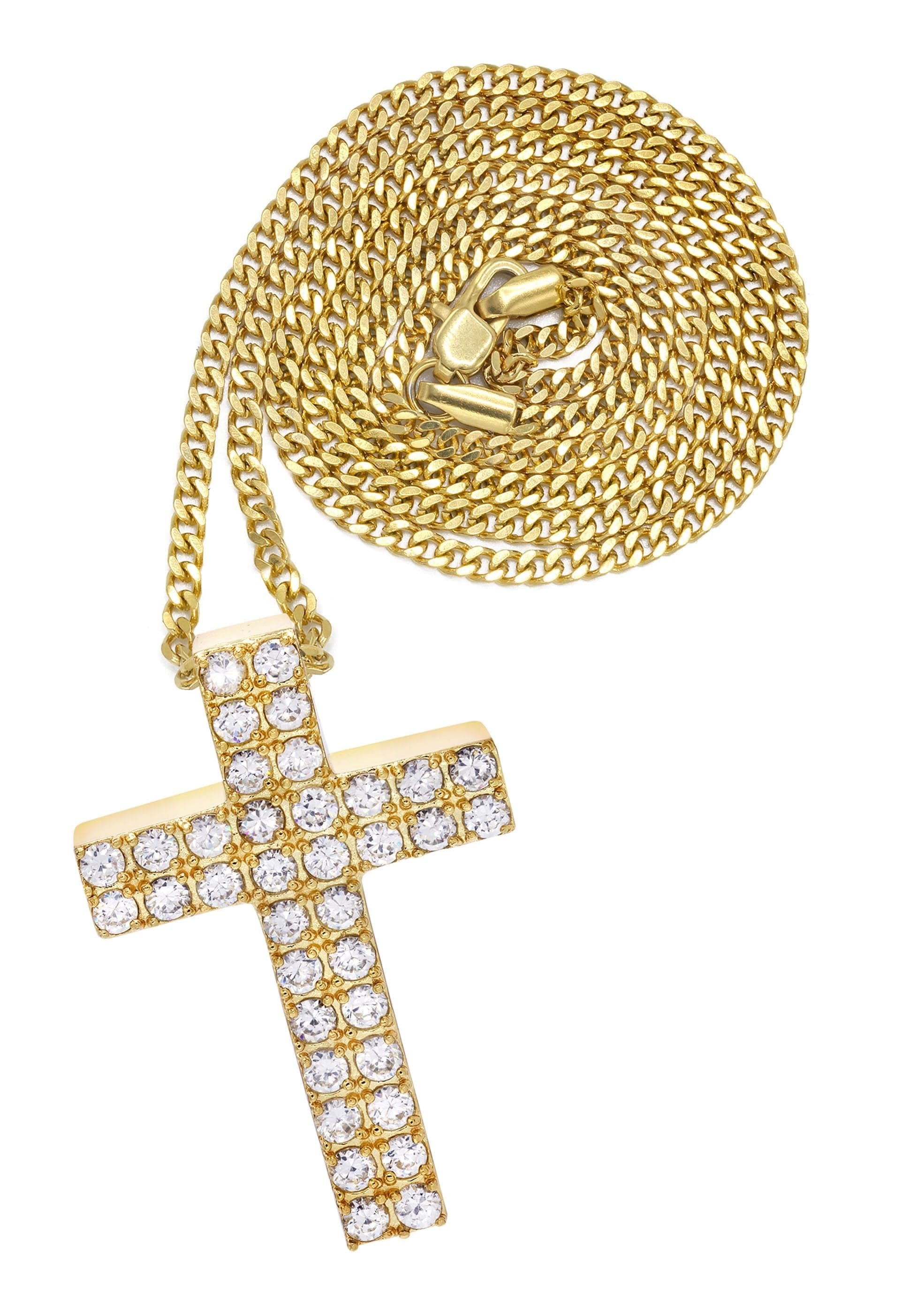 Manufacturer 30 Mens Gold Plated Cuban Link Chain & Cross Pendant | Appx. 20 Grams