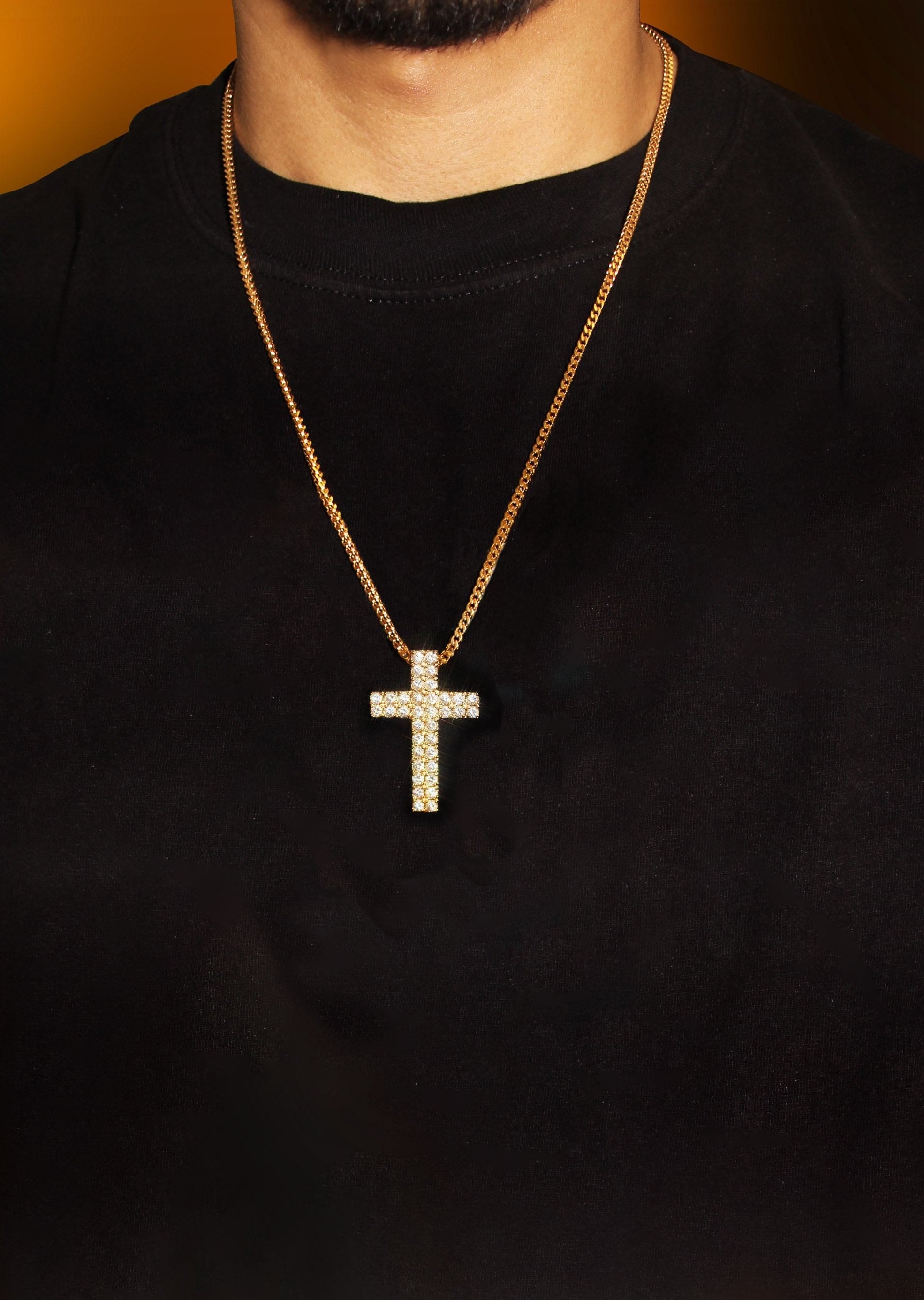 Manufacturer 30 Mens Gold Plated Cuban Link Chain & Cross Pendant | Appx. 20 Grams