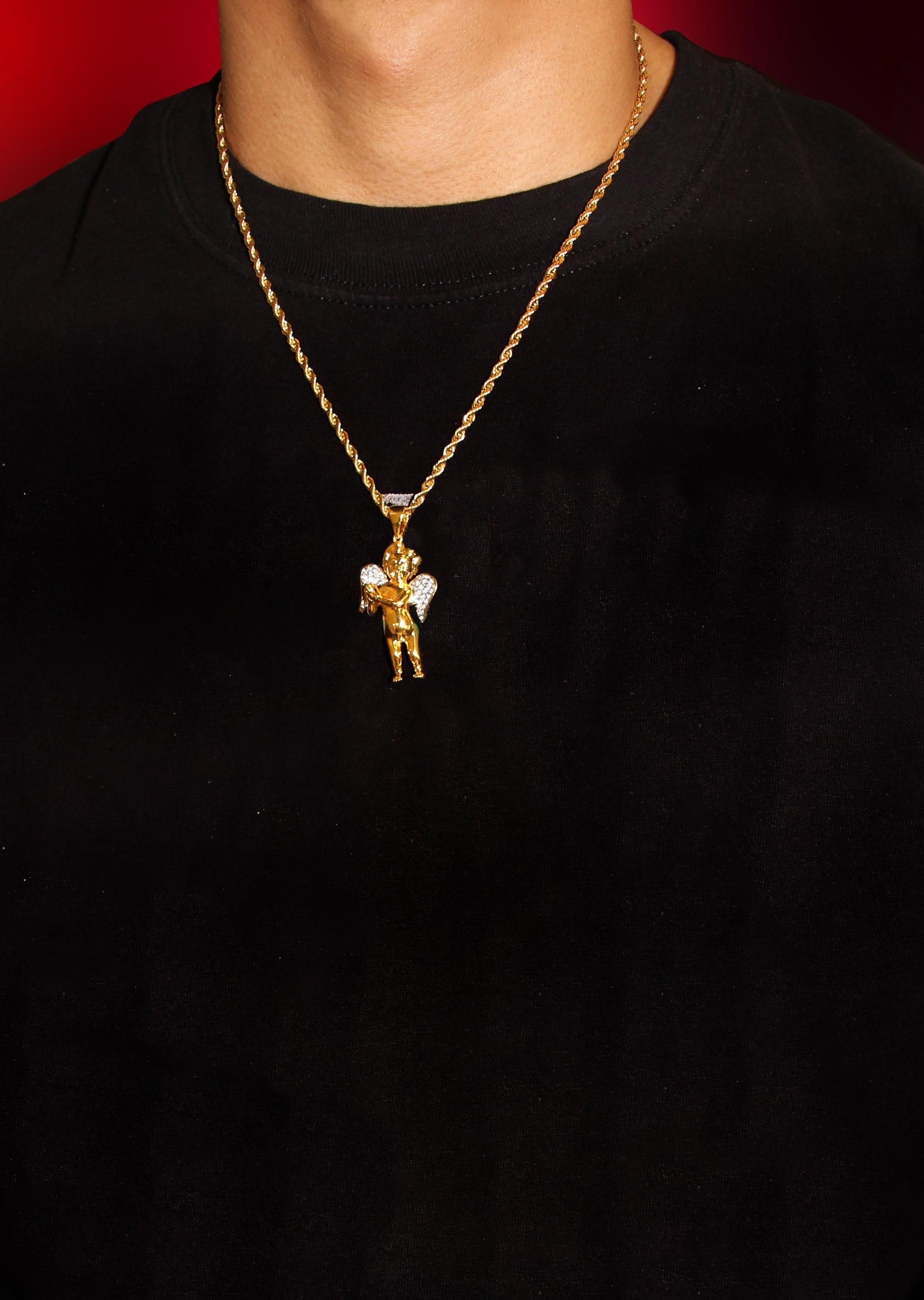 Manufacturer 30 Mens Gold Plated Franco Chain & Angel Pendant | Appx. 19.4 Grams