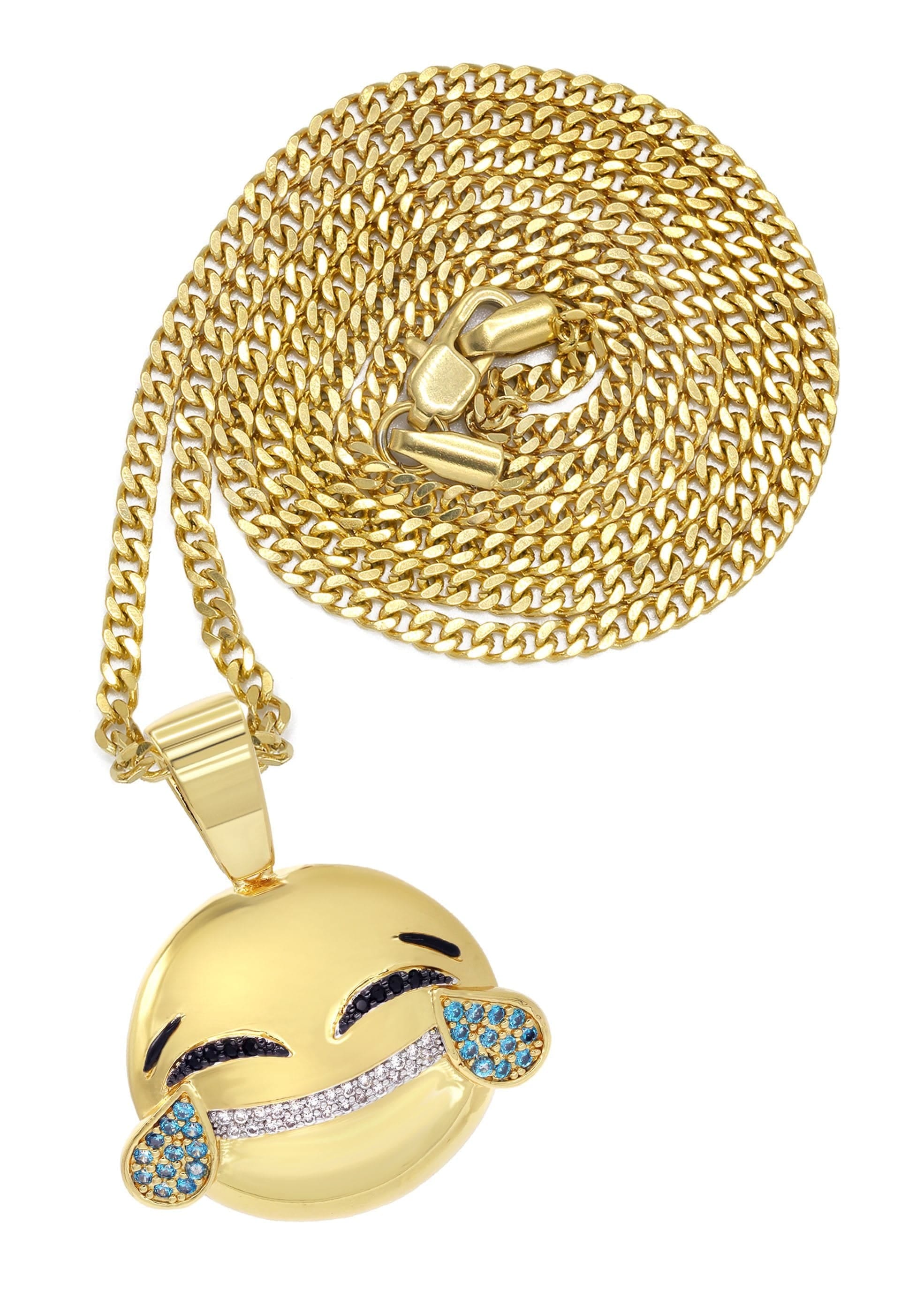 Manufacturer 30 Mens Gold Plated Cuban Link Chain & Emoji Pendant | Appx. 16.3 Grams