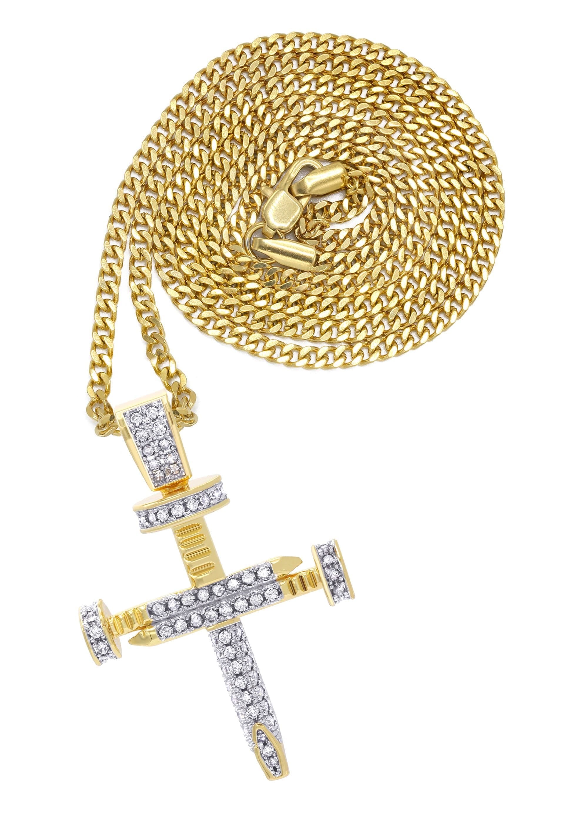 Manufacturer 30 Mens Gold Plated Cuban Link Chain & Cross Pendant | Appx. 15 Grams