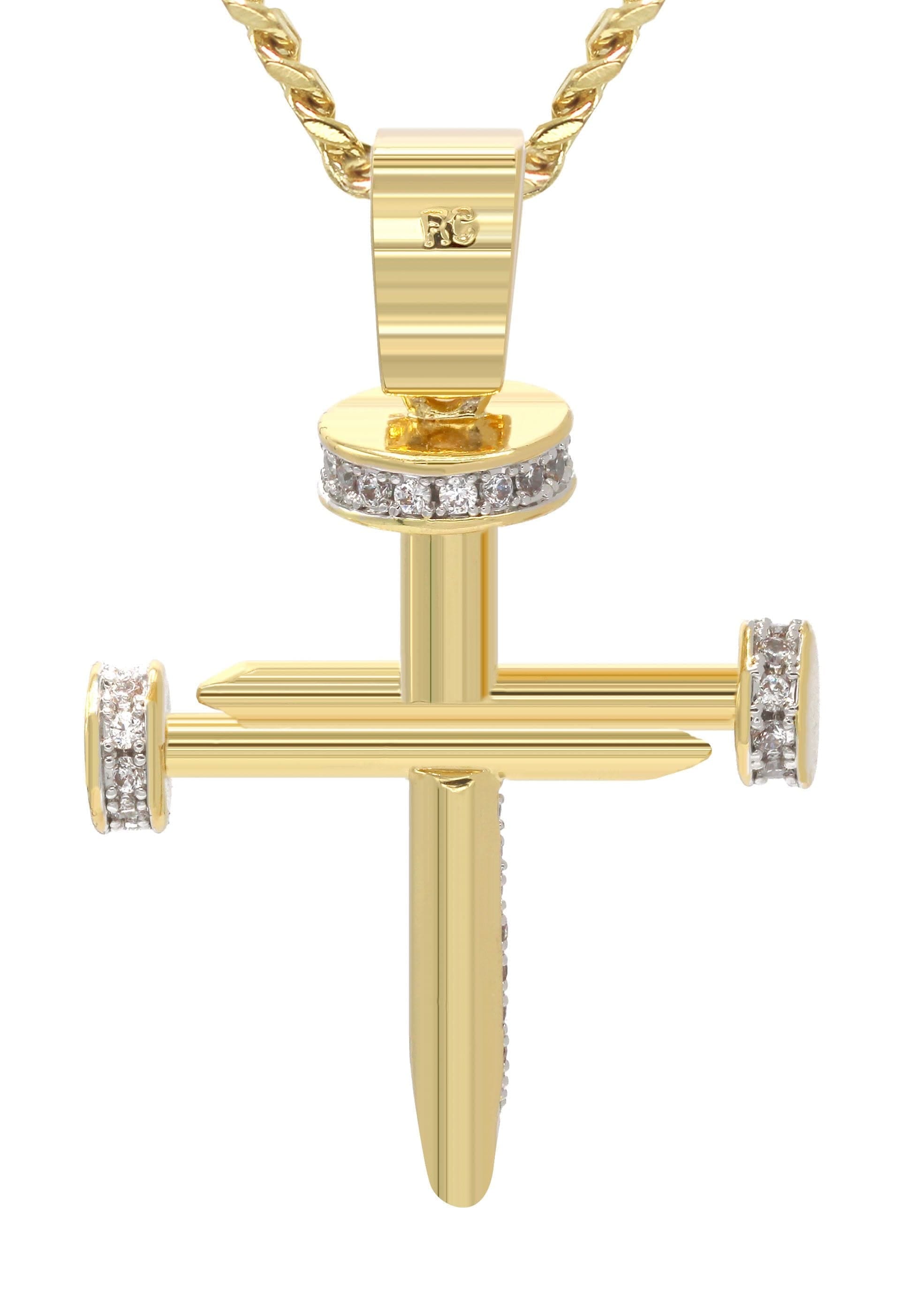Manufacturer 30 Mens Gold Plated Cuban Link Chain & Cross Pendant | Appx. 15 Grams