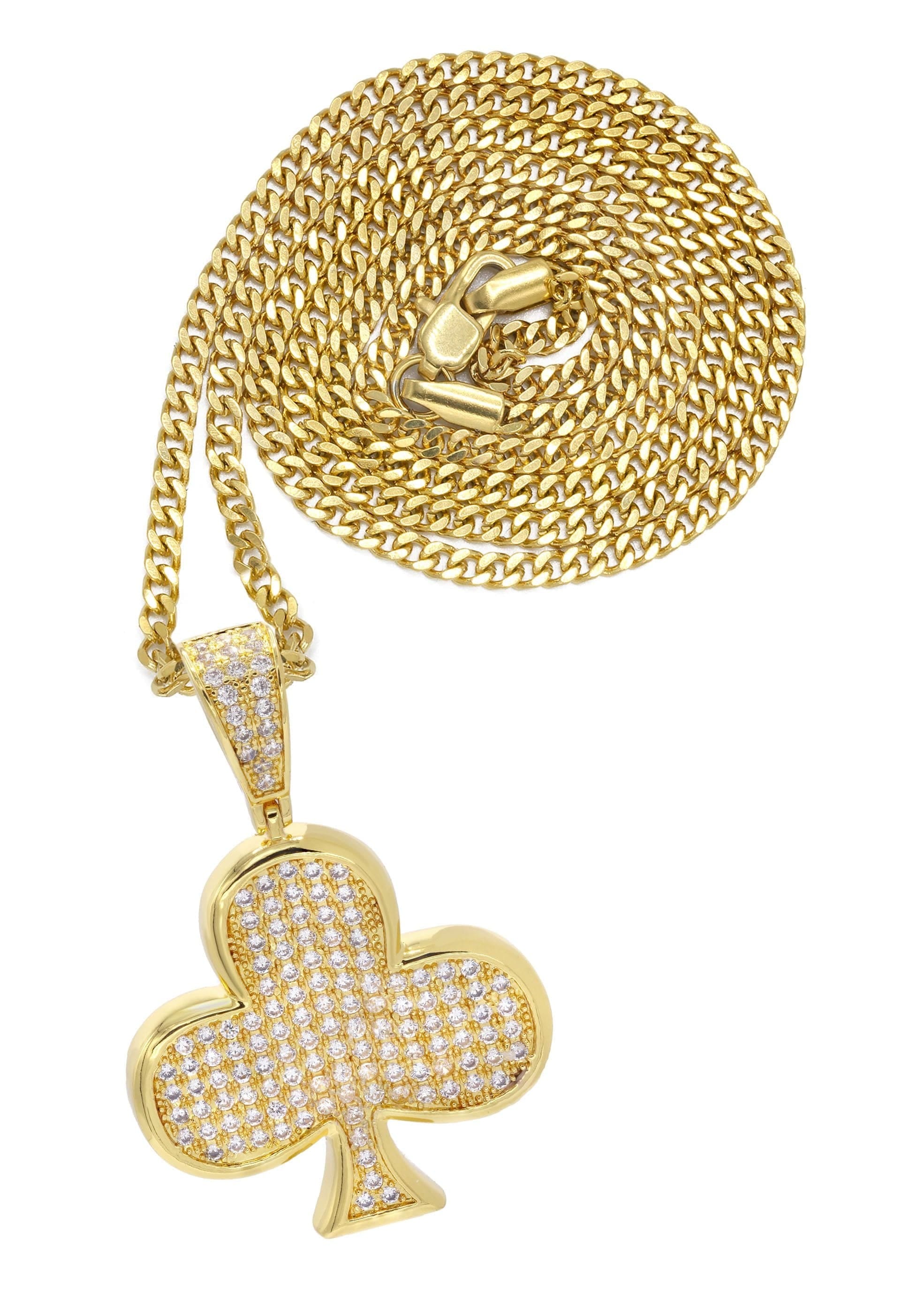 Manufacturer 30 Mens Gold Plated Cuban Link Chain & Clover Pendant | Appx. 18.8 Grams