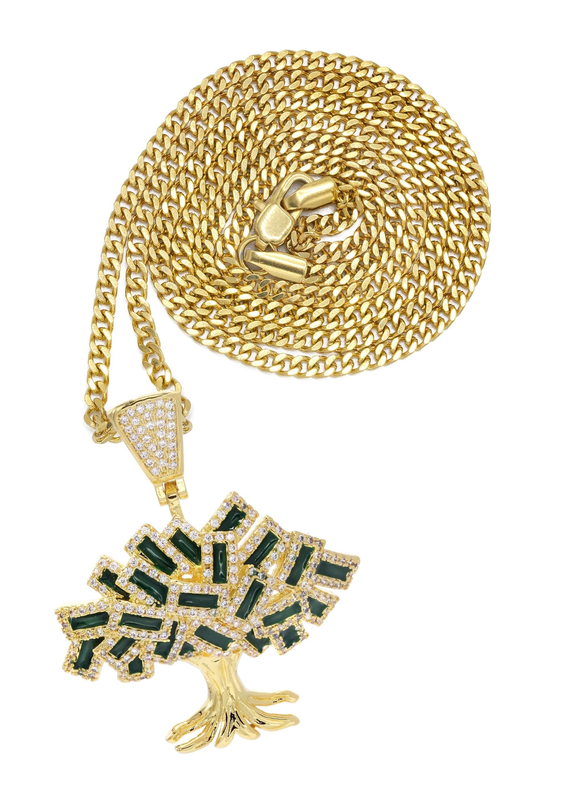 Manufacturer 30 Mens Gold Plated Cuban Link Chain & Tree Pendant | Appx. 17 Grams