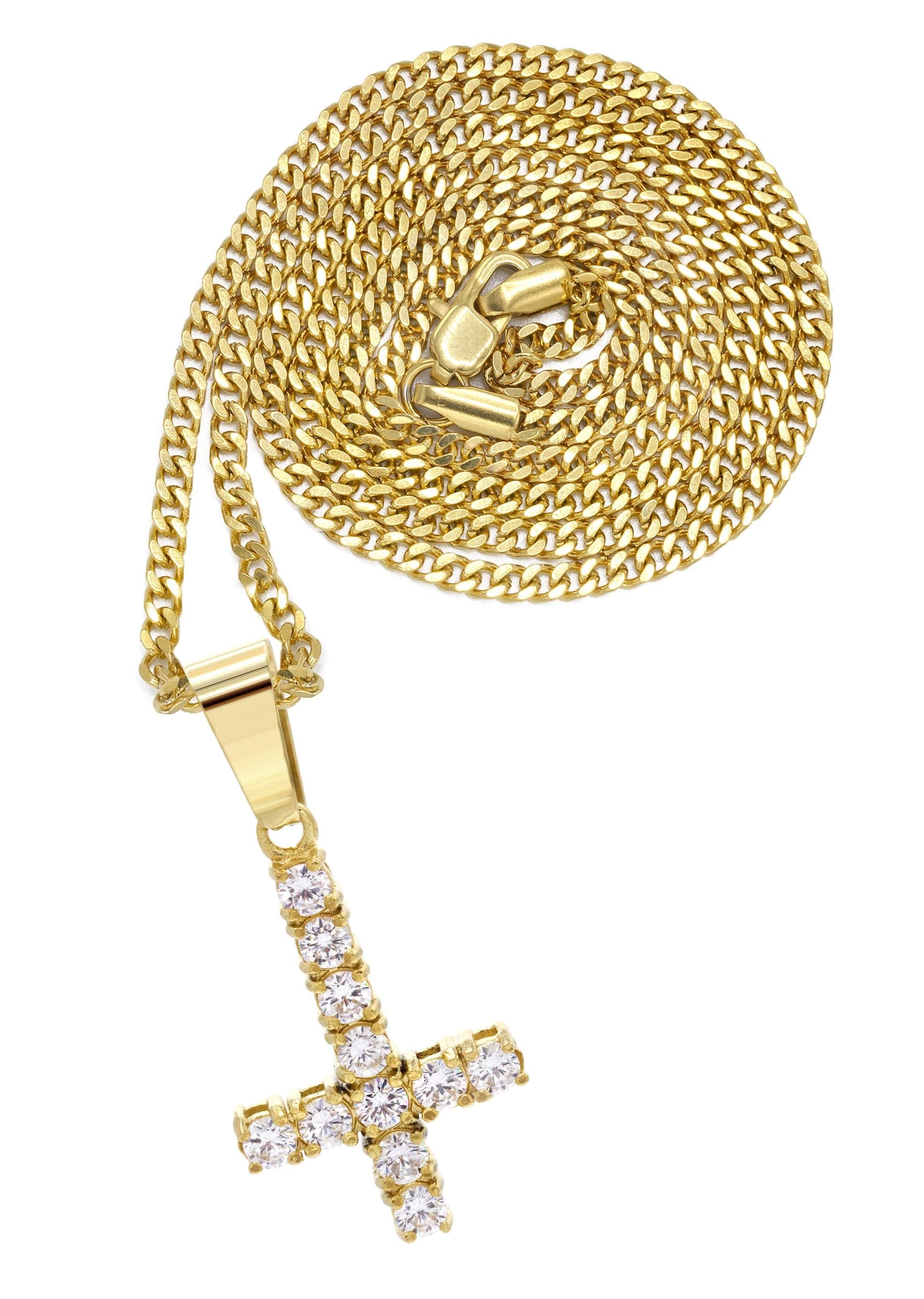 Manufacturer 30 Mens Gold Plated Cuban Link Chain & Cross Pendant | Appx. 10.7 Grams