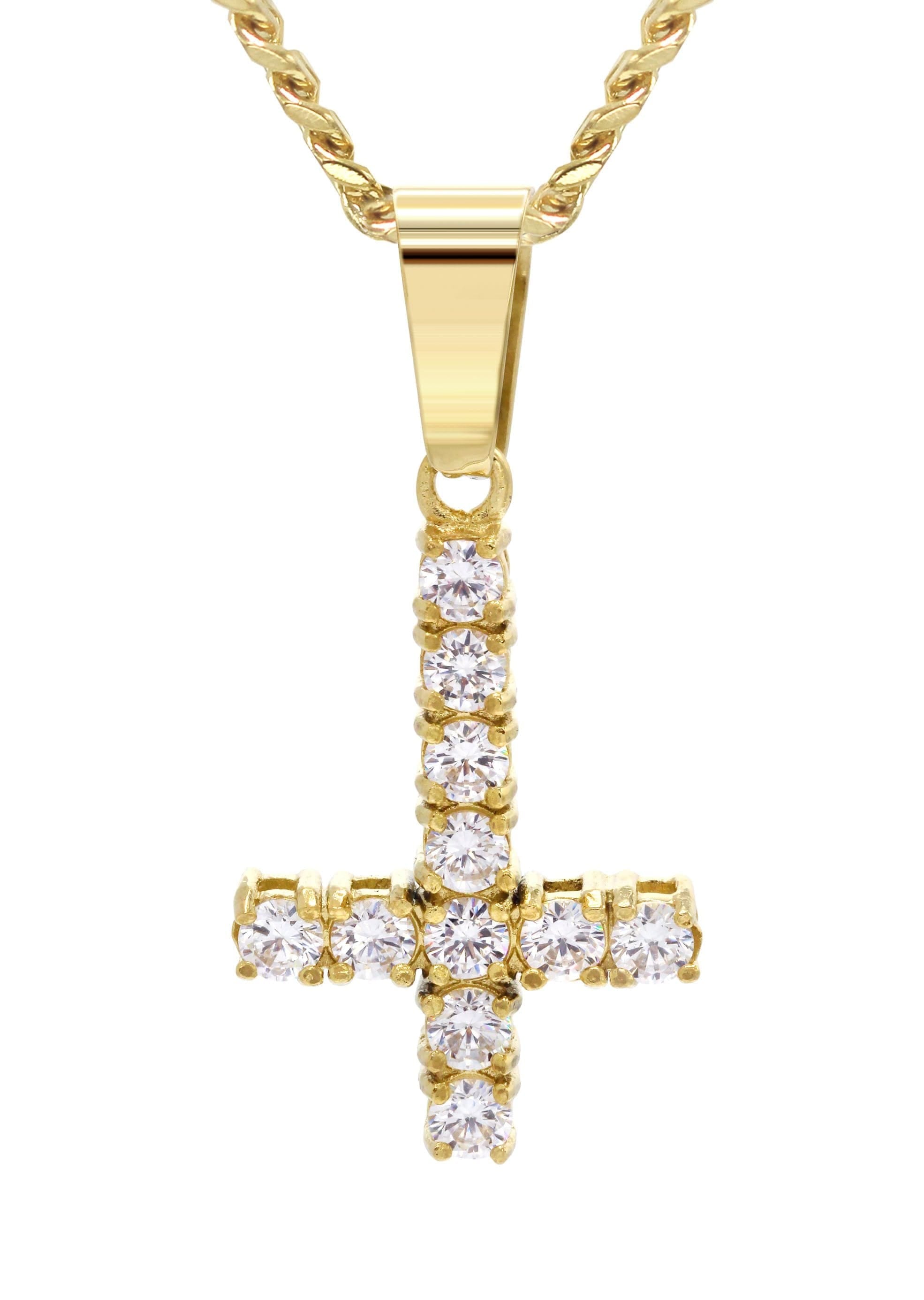Manufacturer 30 Mens Gold Plated Cuban Link Chain & Cross Pendant | Appx. 10.7 Grams