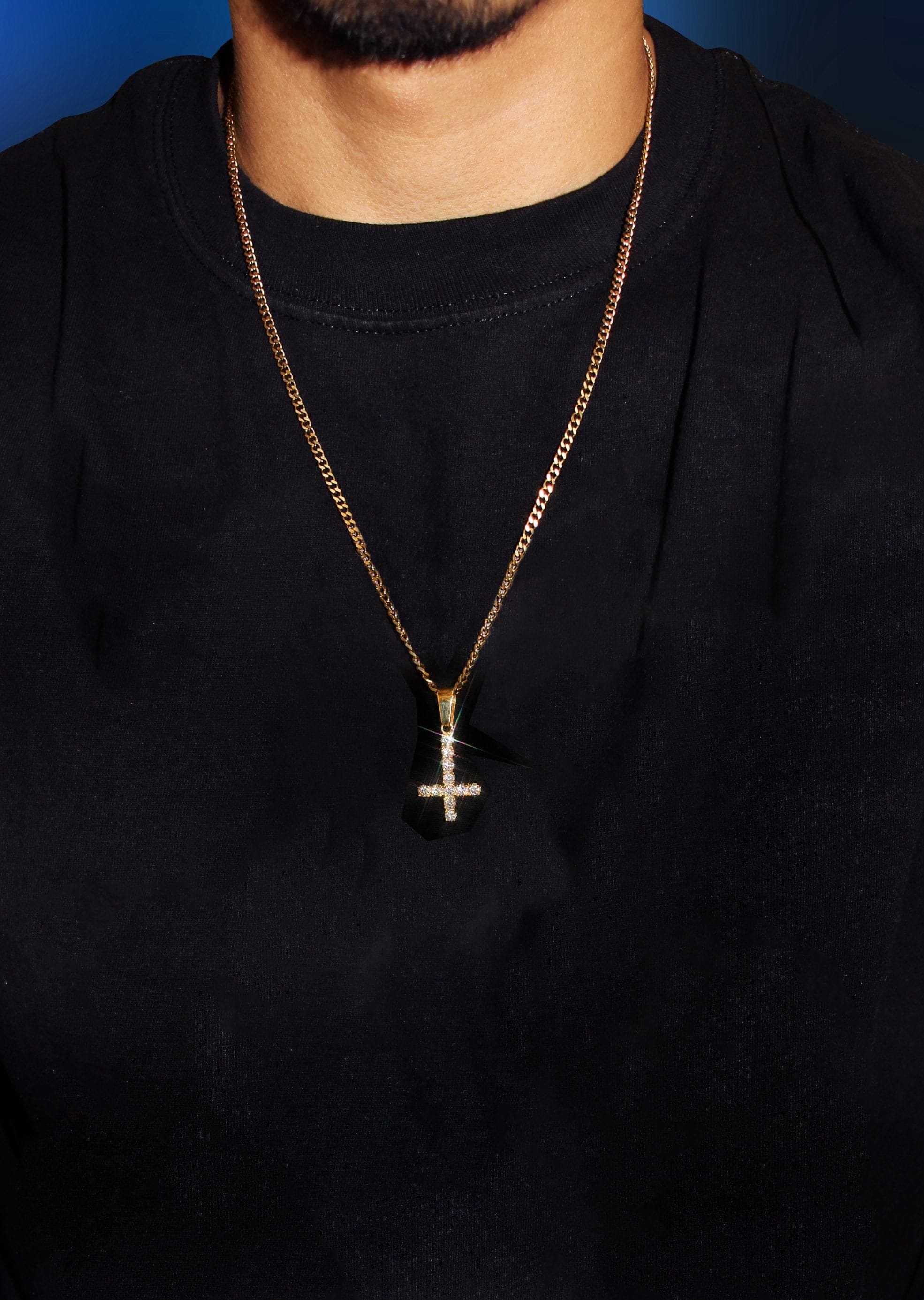 Manufacturer 30 Mens Gold Plated Cuban Link Chain & Cross Pendant | Appx. 10.7 Grams