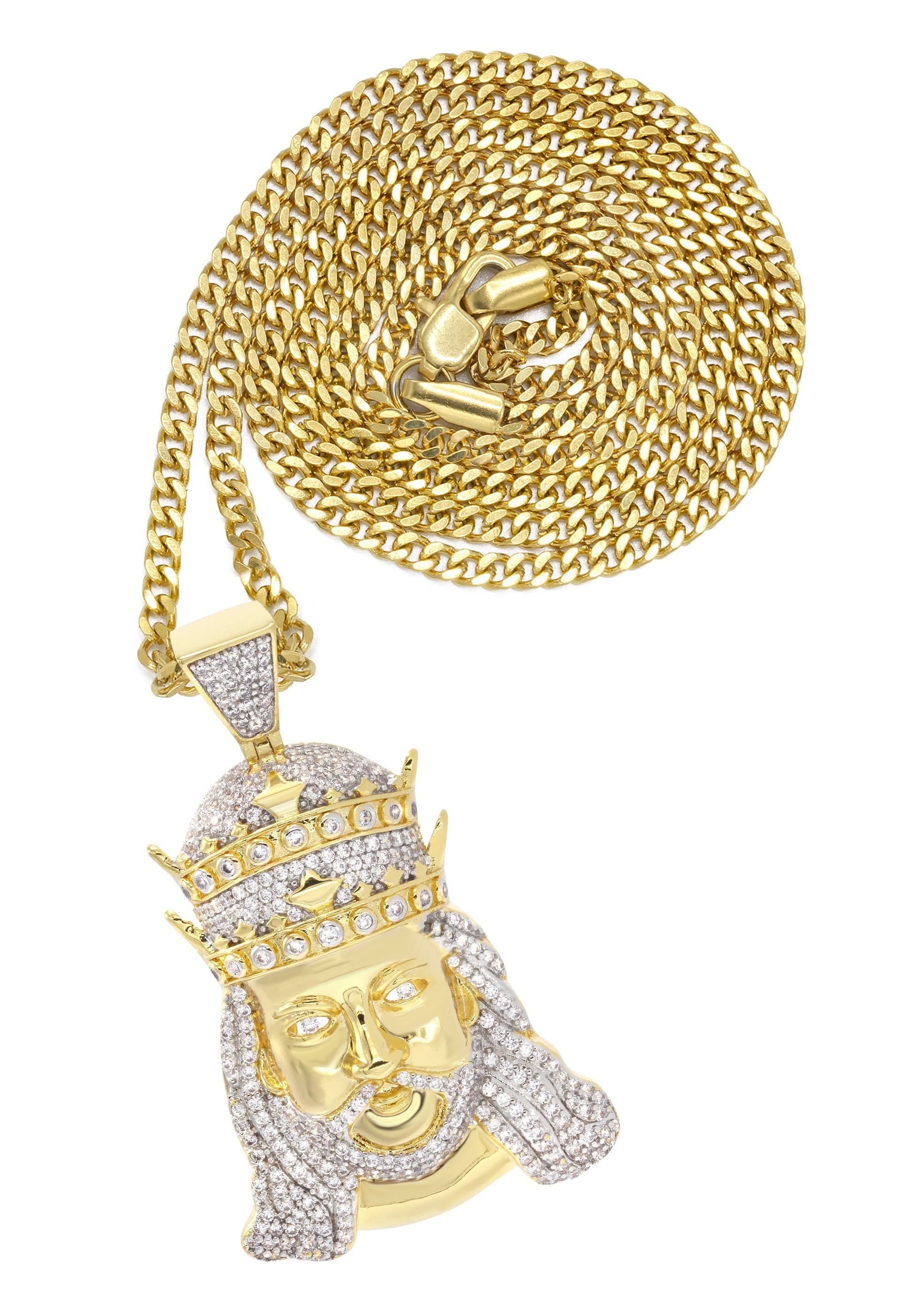 Manufacturer 30 Mens Gold Plated Cuban Link Chain & King Pendant | Appx. 19.5 Grams