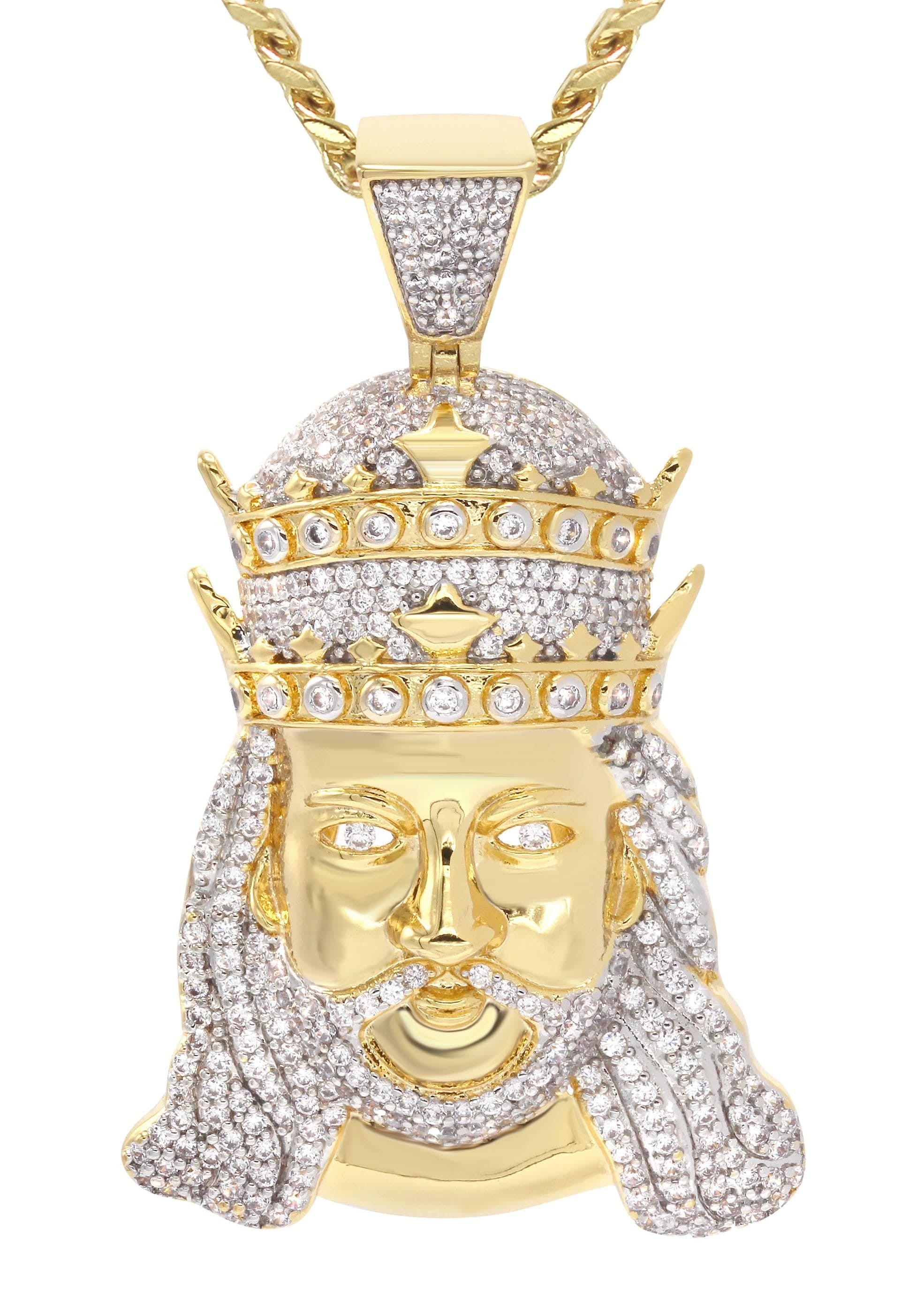 Manufacturer 30 Mens Gold Plated Cuban Link Chain & King Pendant | Appx. 19.5 Grams