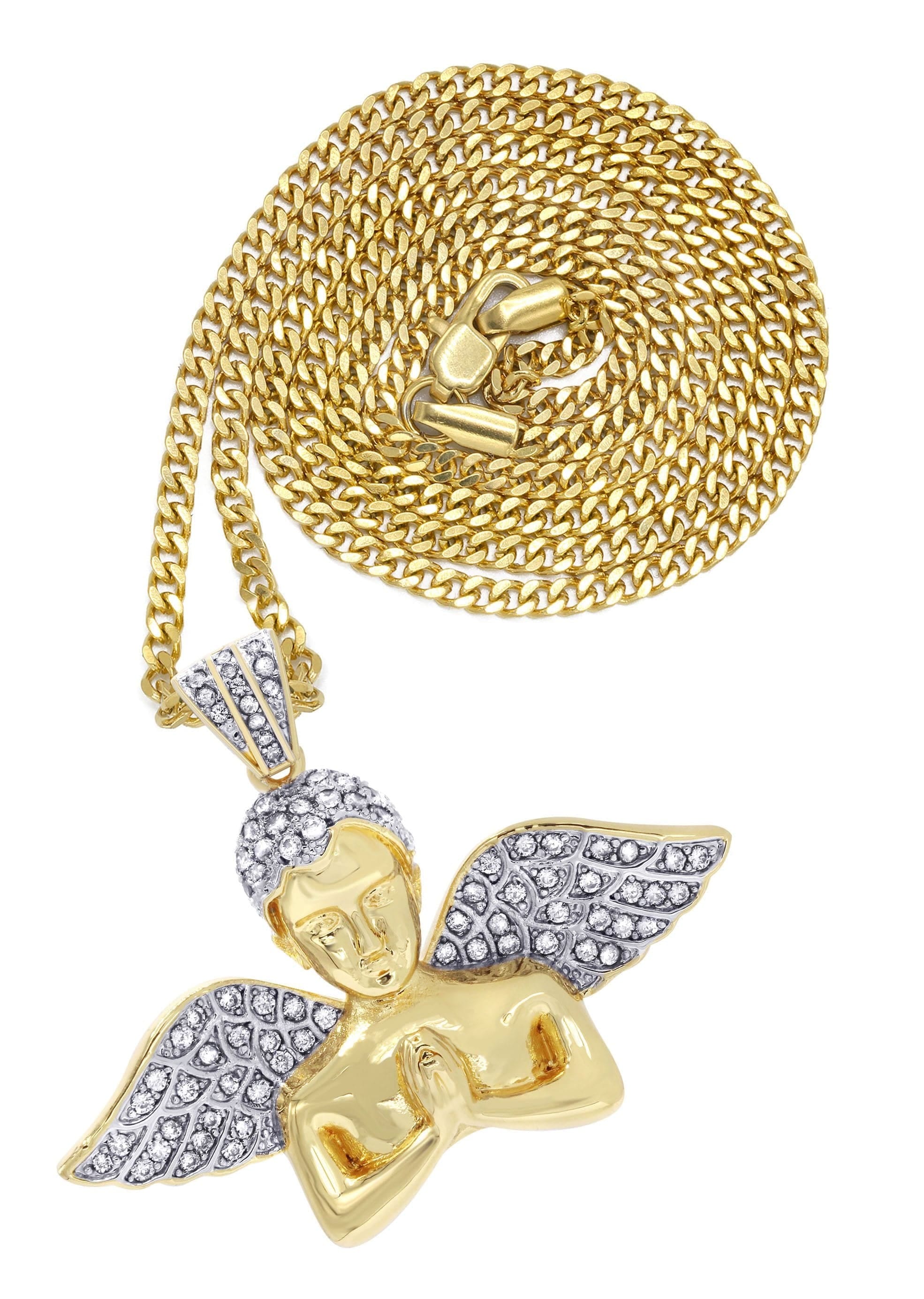 Manufacturer 30 Mens Gold Plated Cuban Link Chain & Angel Pendant | Appx. 19.4 Grams