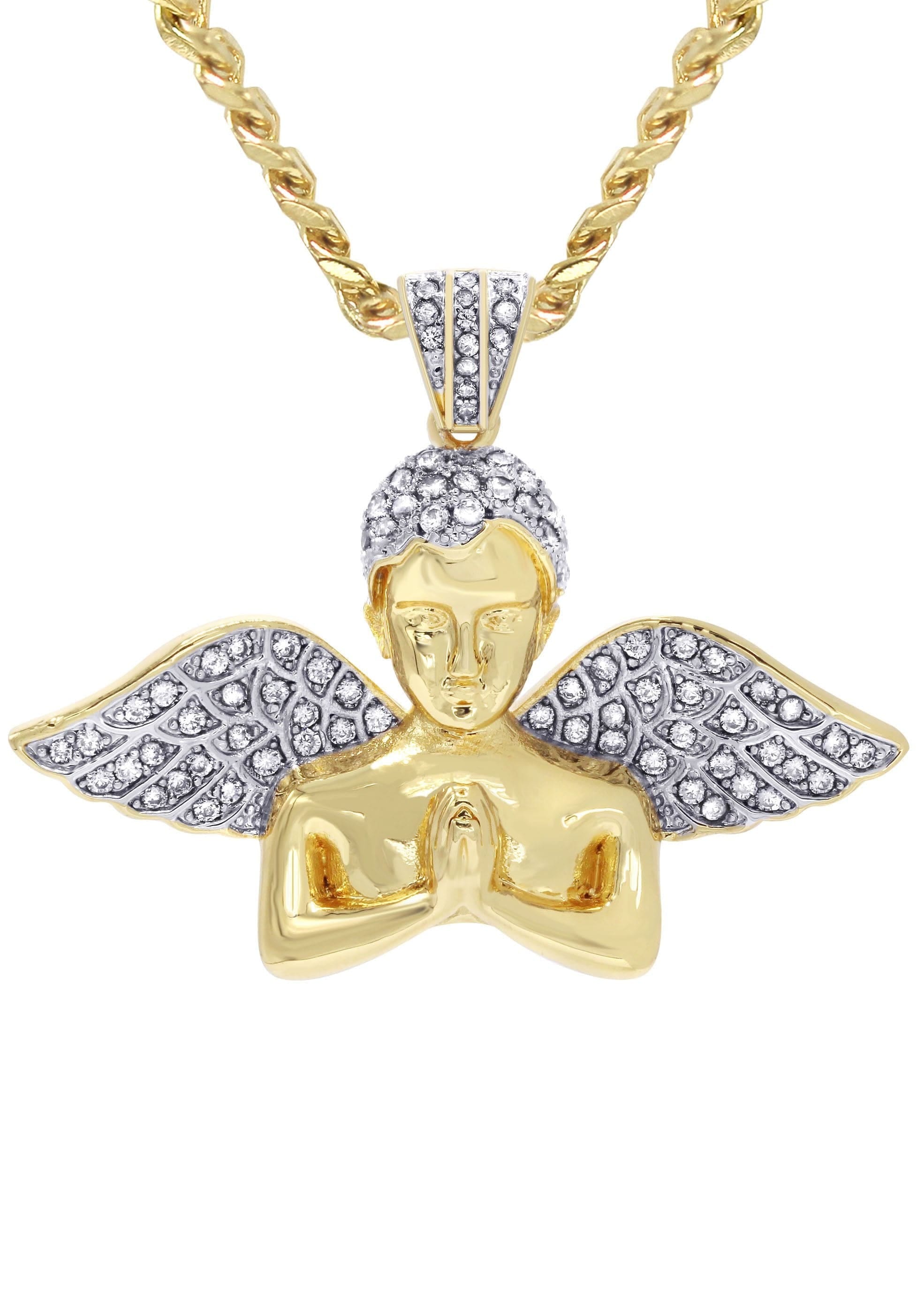 Manufacturer 30 Mens Gold Plated Cuban Link Chain & Angel Pendant | Appx. 19.4 Grams