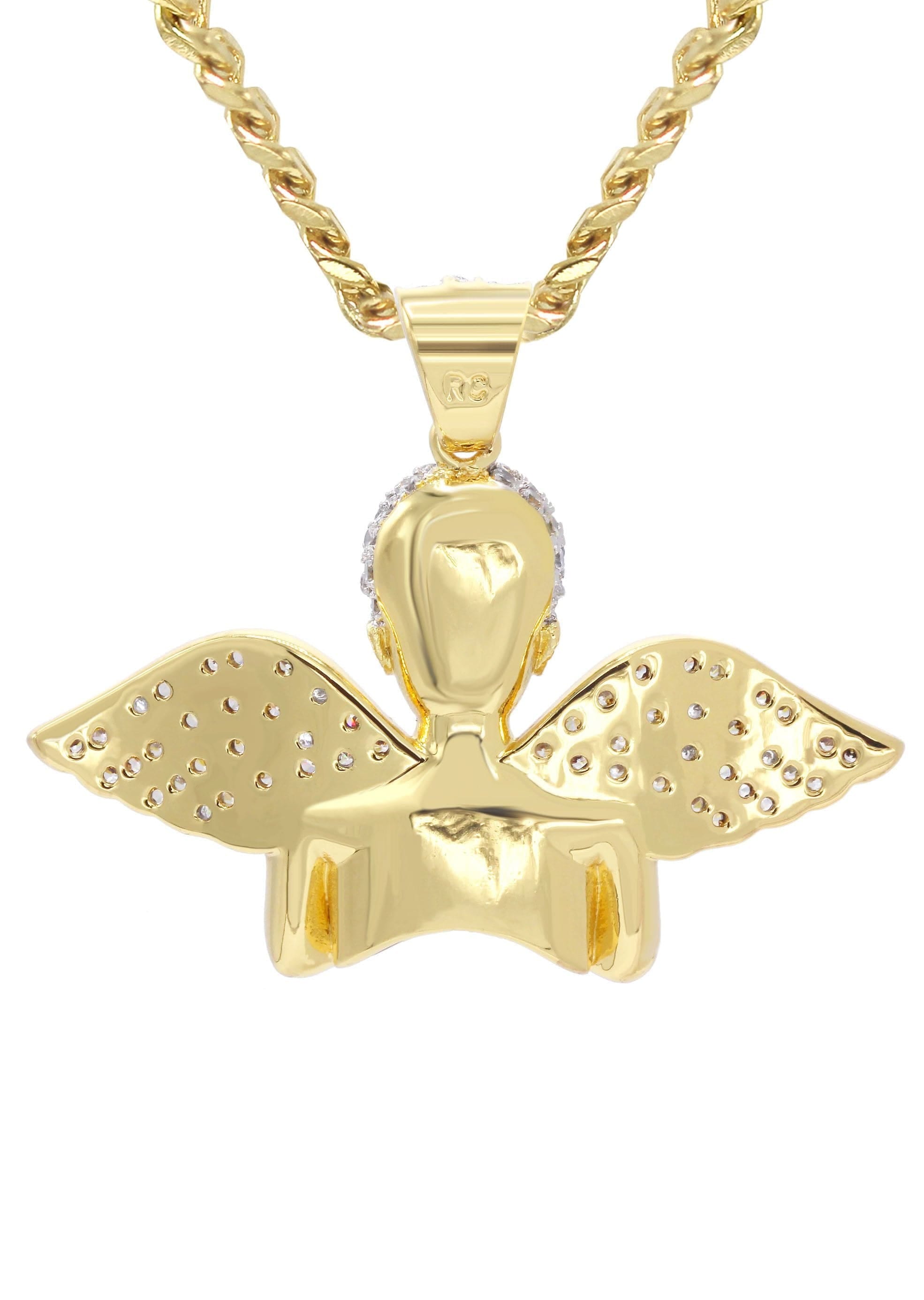 Manufacturer 30 Mens Gold Plated Cuban Link Chain & Angel Pendant | Appx. 19.4 Grams