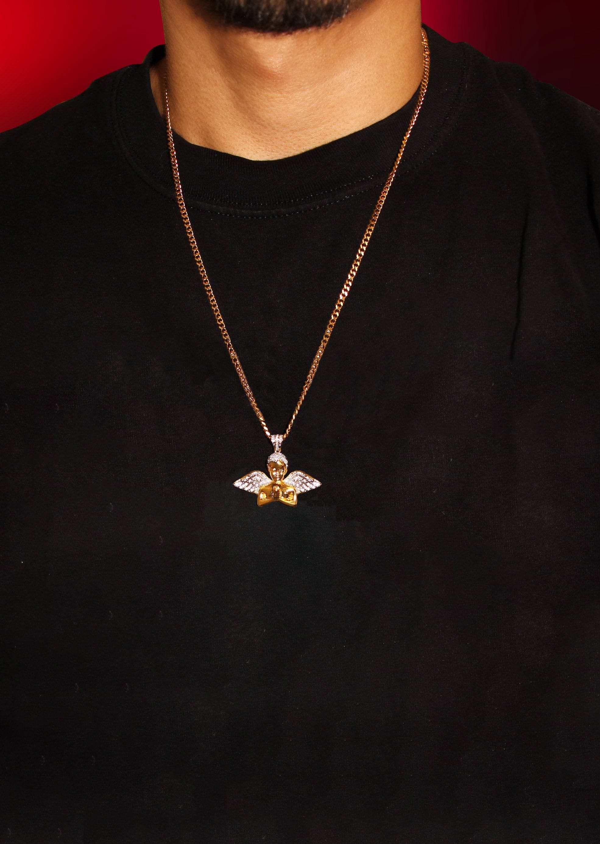 Manufacturer 30 Mens Gold Plated Cuban Link Chain & Angel Pendant | Appx. 19.4 Grams