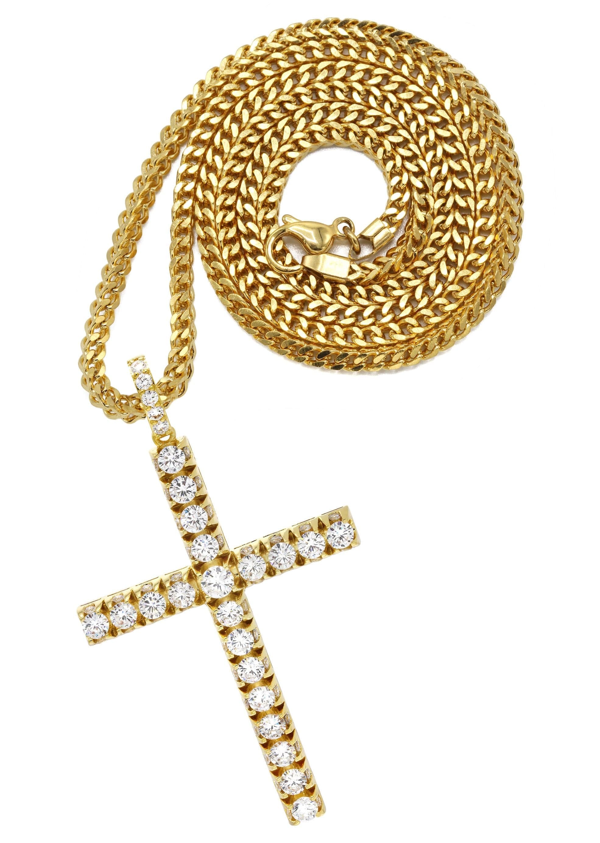 Manufacturer 30 Mens Gold Plated Franco Chain & Cross Pendant | Appx. 30.5 Grams