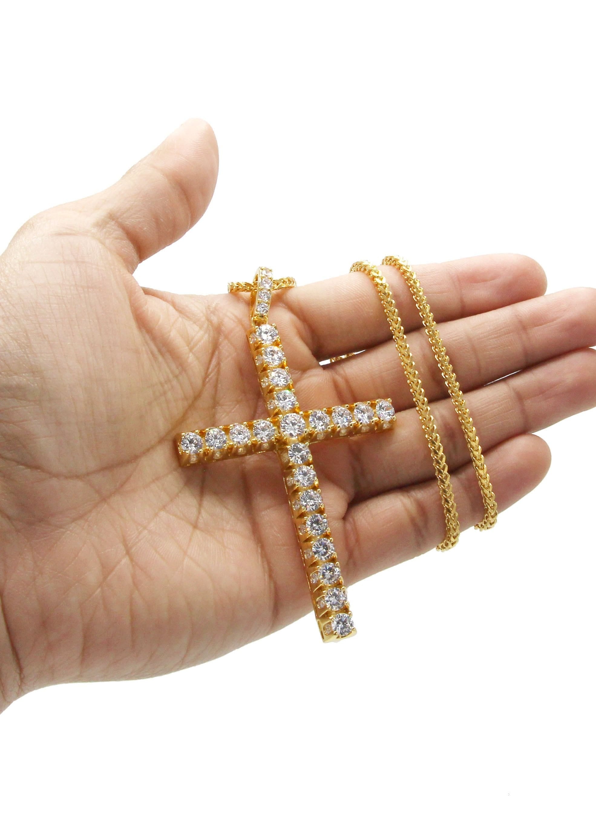Manufacturer 30 Mens Gold Plated Franco Chain & Cross Pendant | Appx. 30.5 Grams