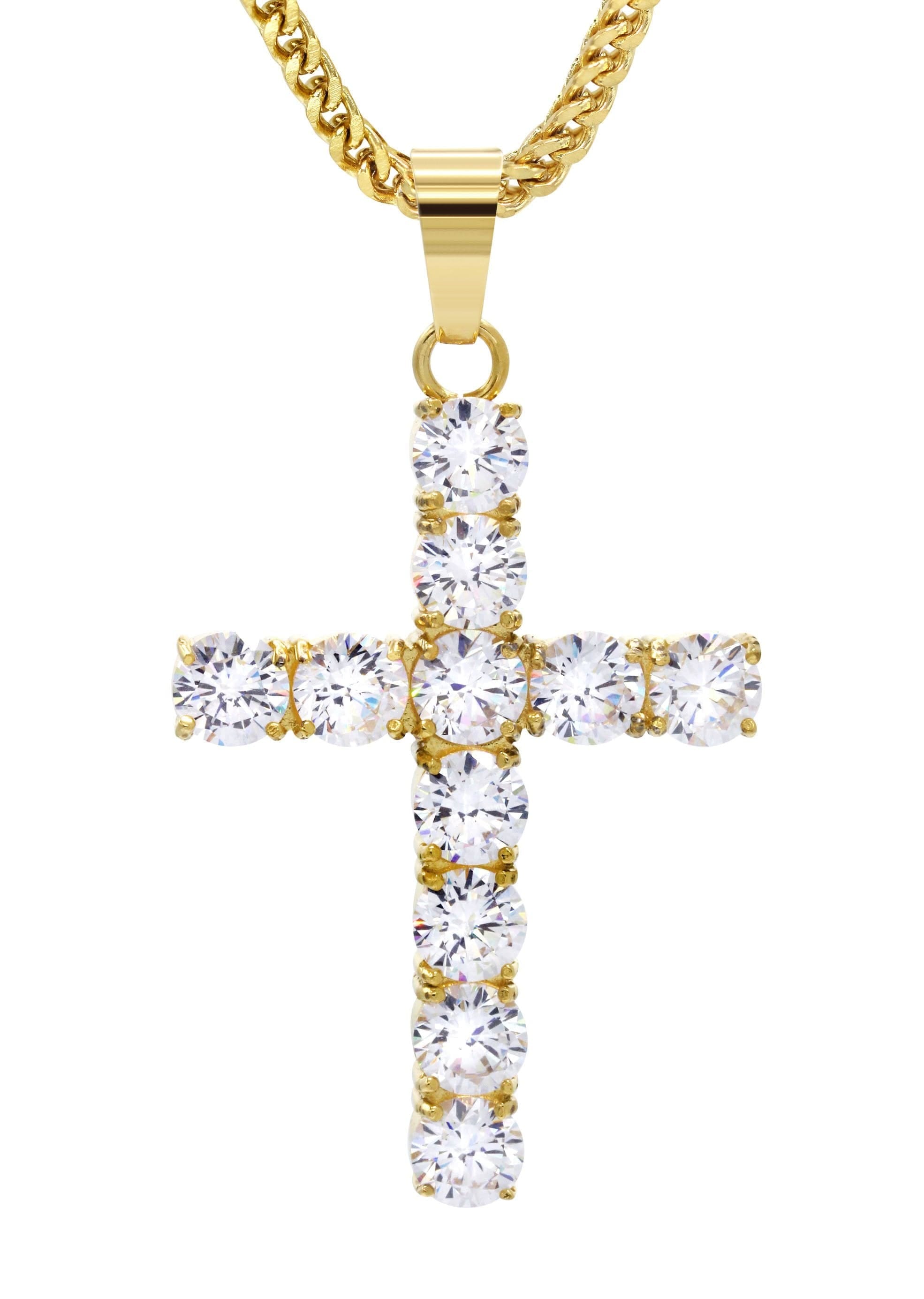 Manufacturer 30 Mens Gold Plated Franco Chain & Cross Pendant | Appx. 16 Grams