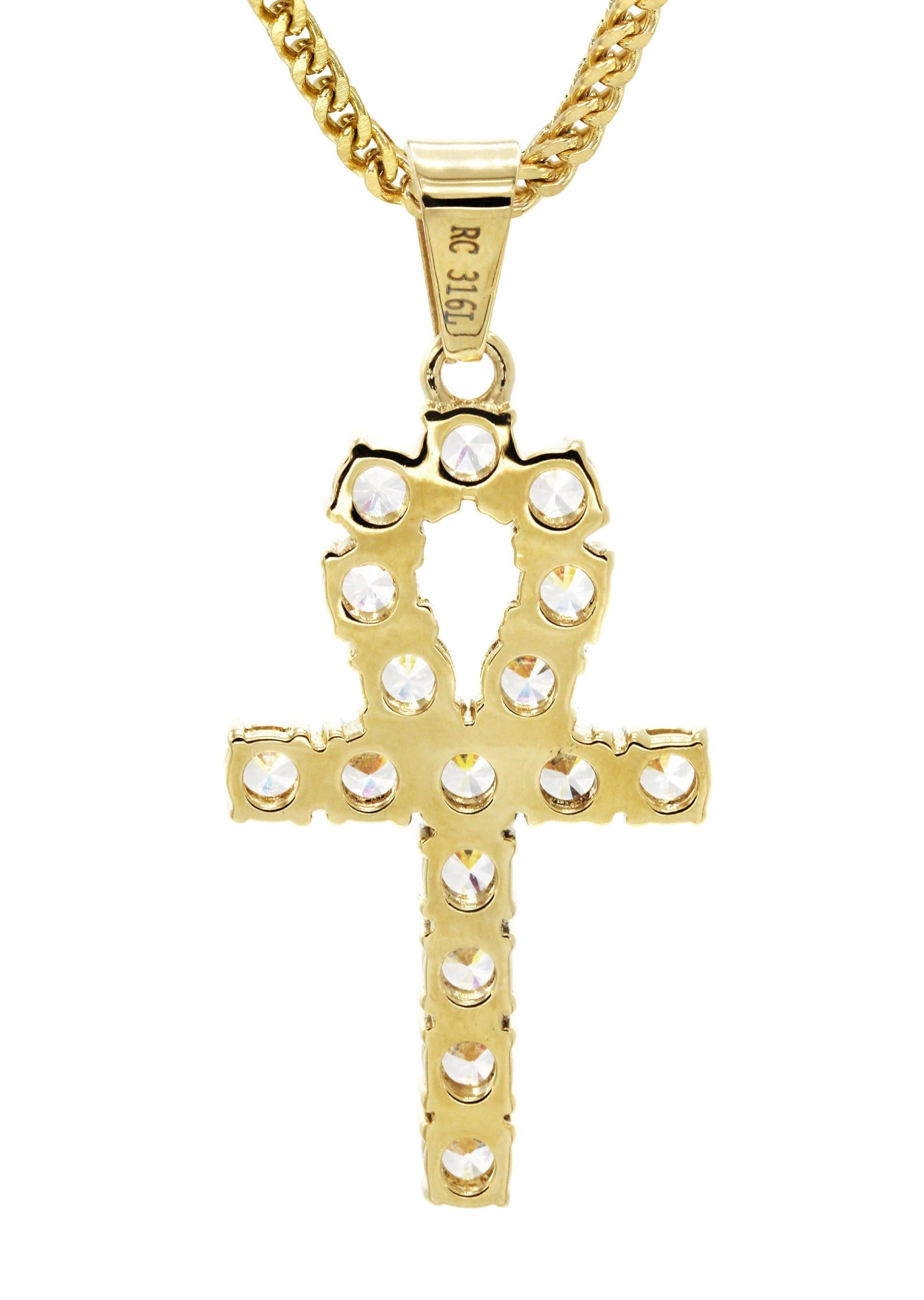 Manufacturer 30 Mens Gold Plated Franco Chain & Ankh Pendant | Appx. 14.2 Grams