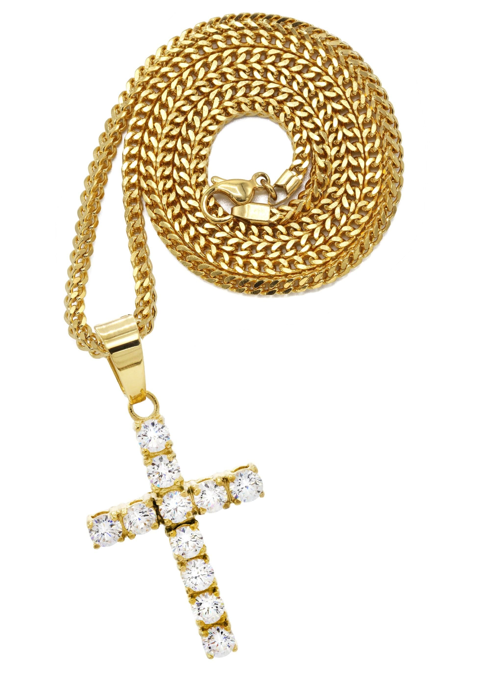 Manufacturer 30 Mens Gold Plated Franco Chain & Cross Pendant | Appx. 12.4 Grams