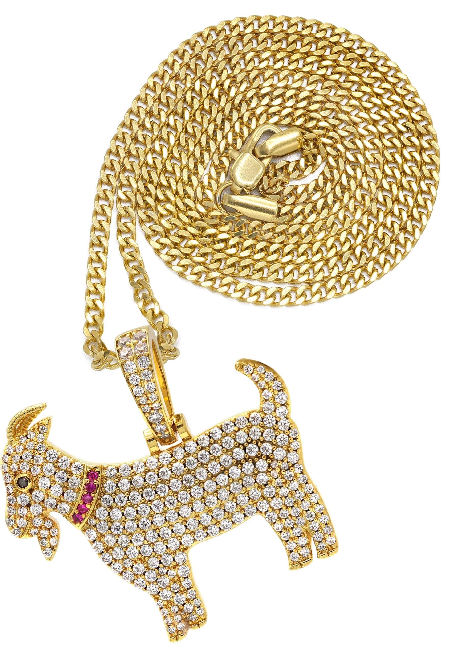 Manufacturer 30 Gold Plated Cuban Link Chain & Goat Pendant | Appx. 14.5 Grams