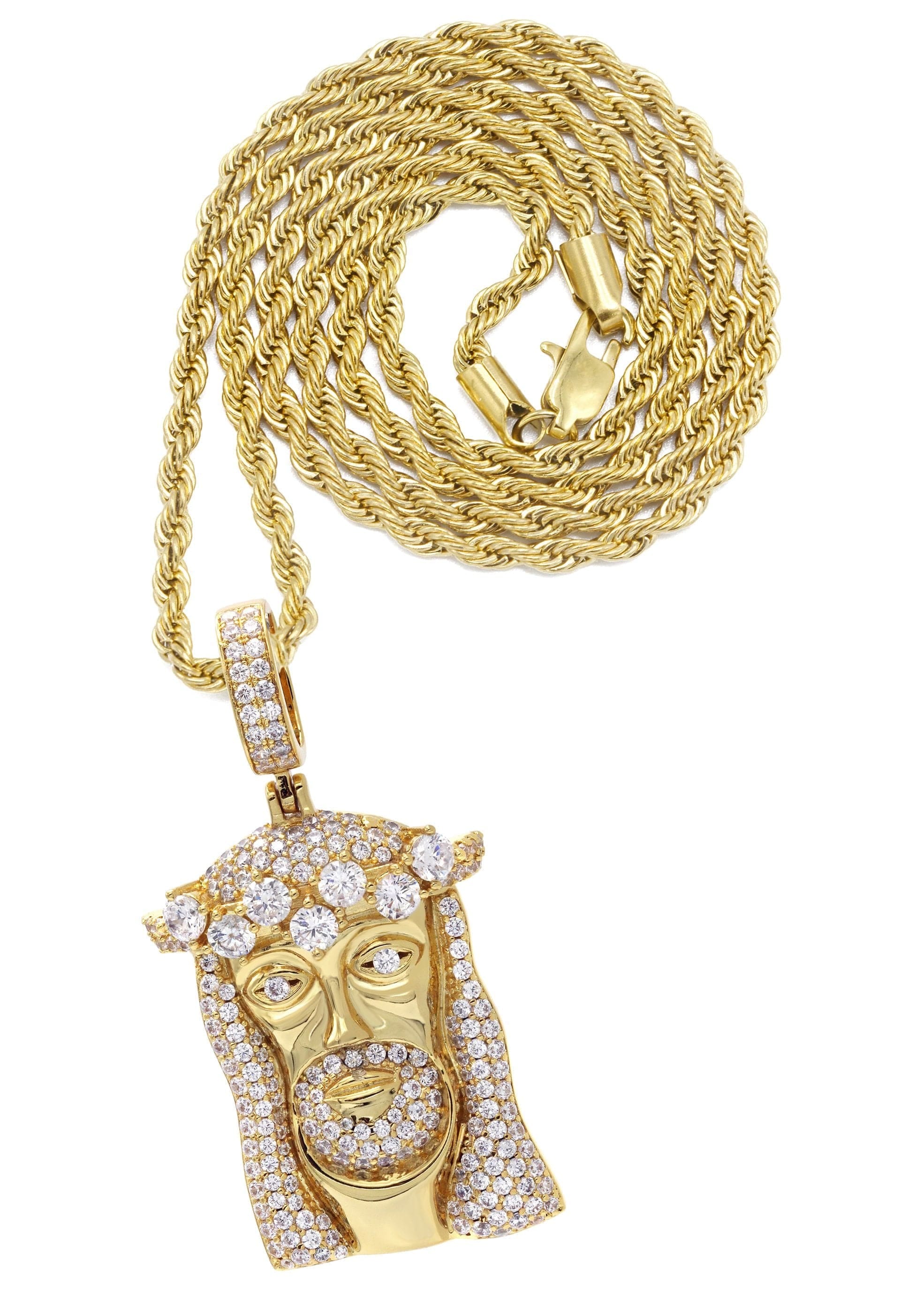Manufacturer 30 Gold Plated Rope Chain & Jesus Head Pendant | Appx. 26.7 Grams
