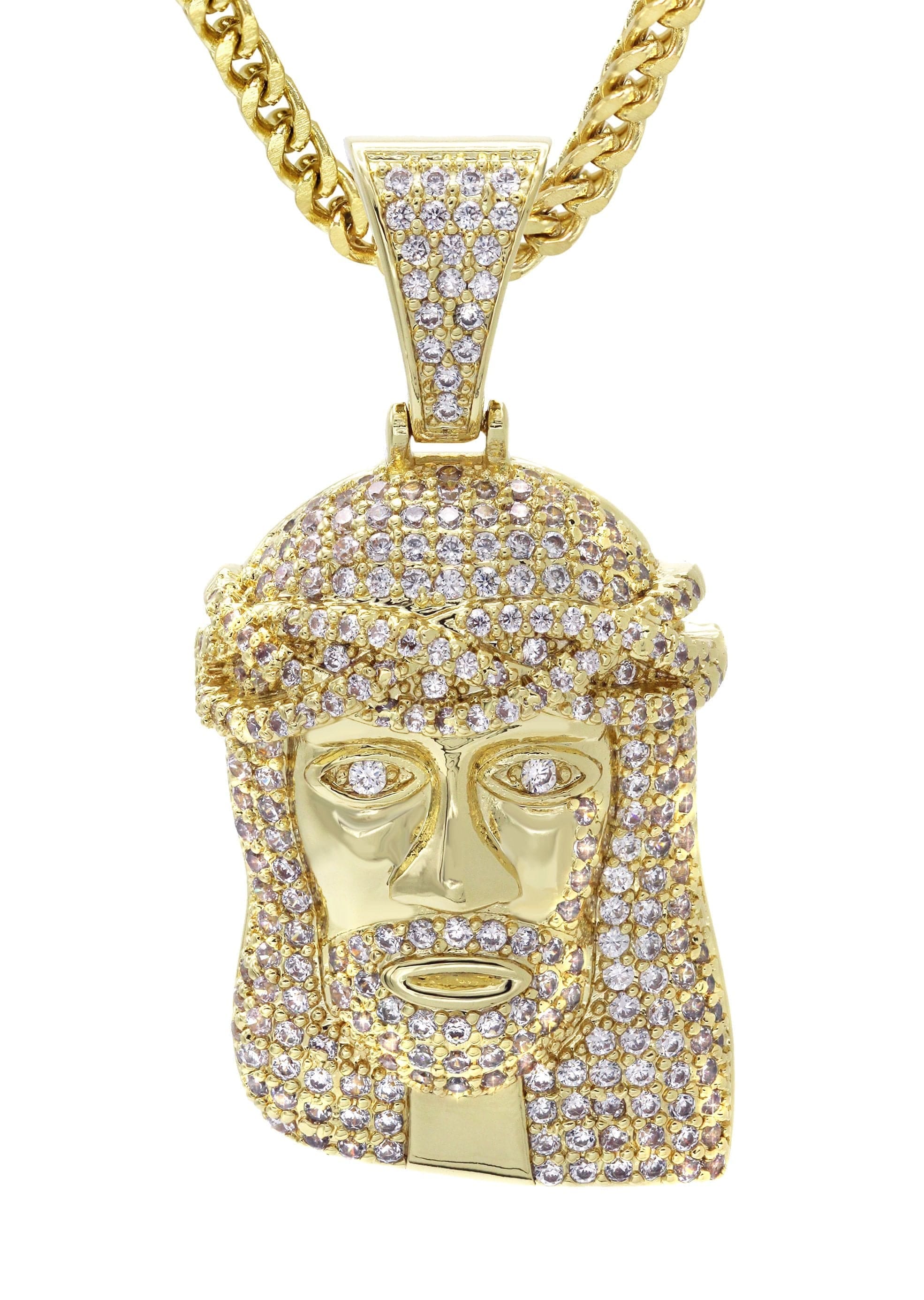 Manufacturer 30 Gold Plated Franco Link Chain & Jesus Head Pendant | Appx. 14.8 Grams