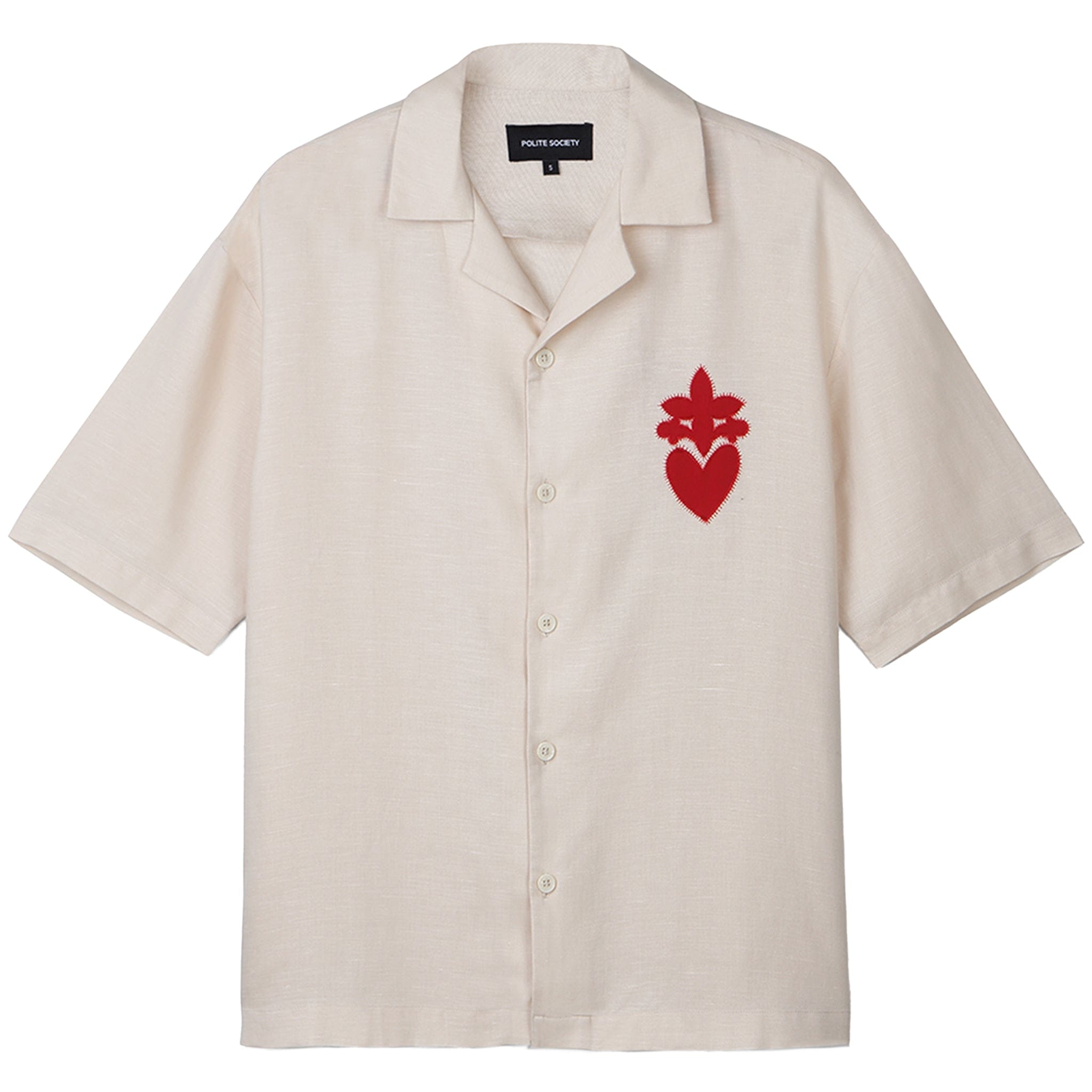 Polite Society HAND APPLIQUE BOWLING SHIRT (ALMOND)