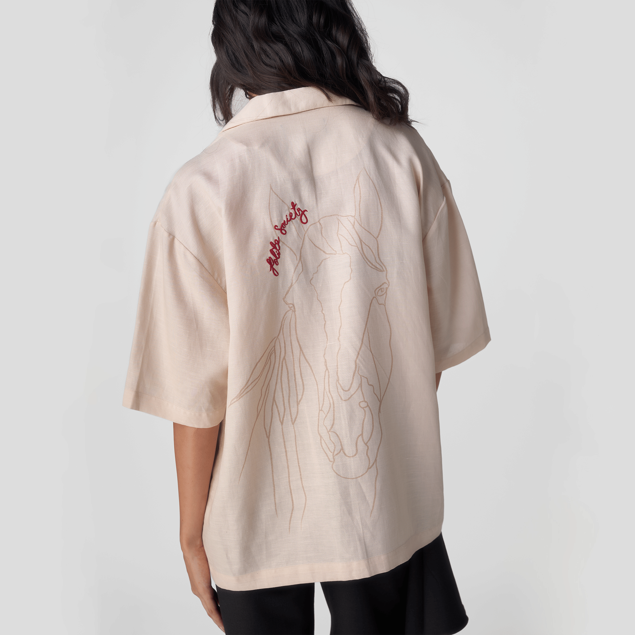 Polite Society HAND APPLIQUE BOWLING SHIRT (ALMOND)