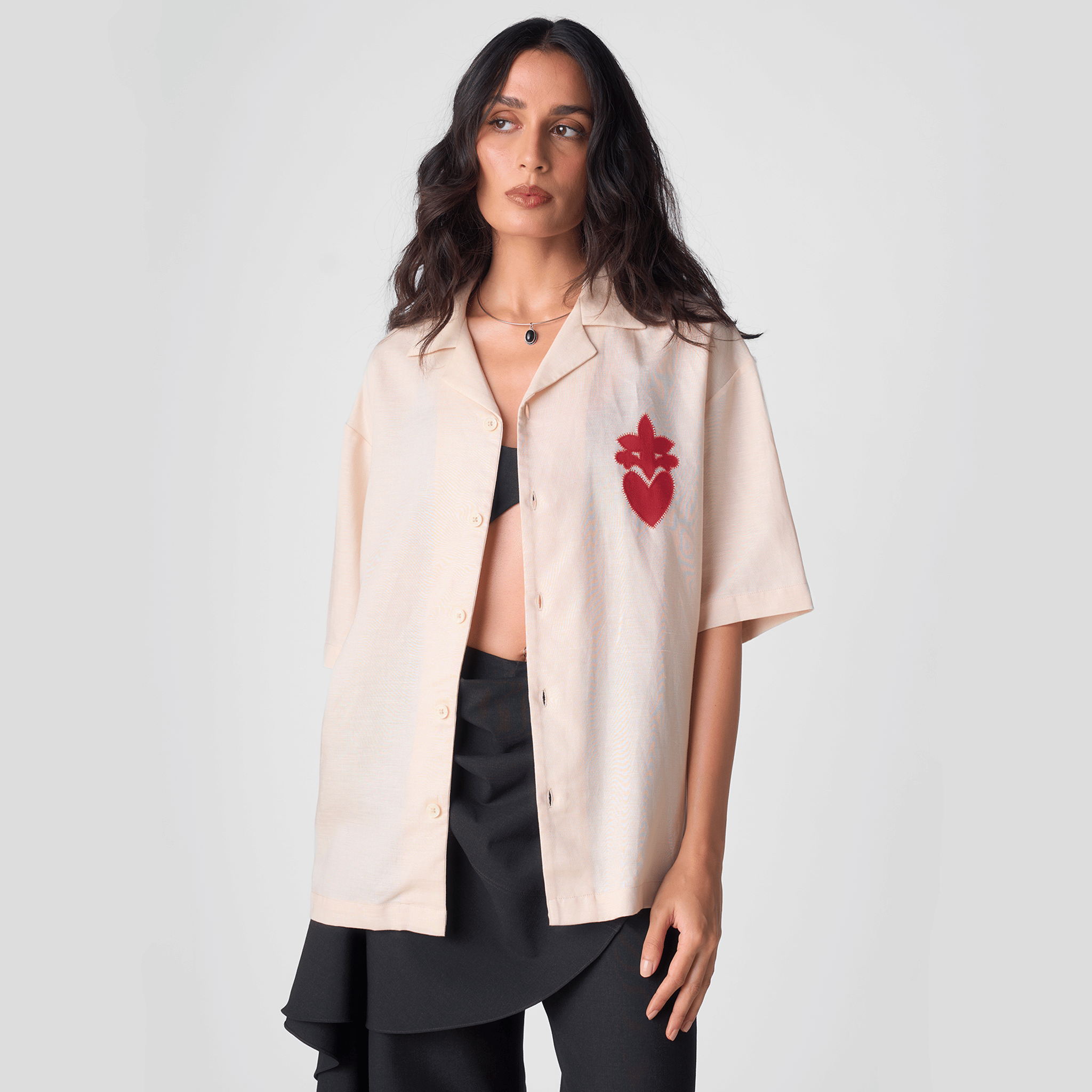 Polite Society HAND APPLIQUE BOWLING SHIRT (ALMOND)