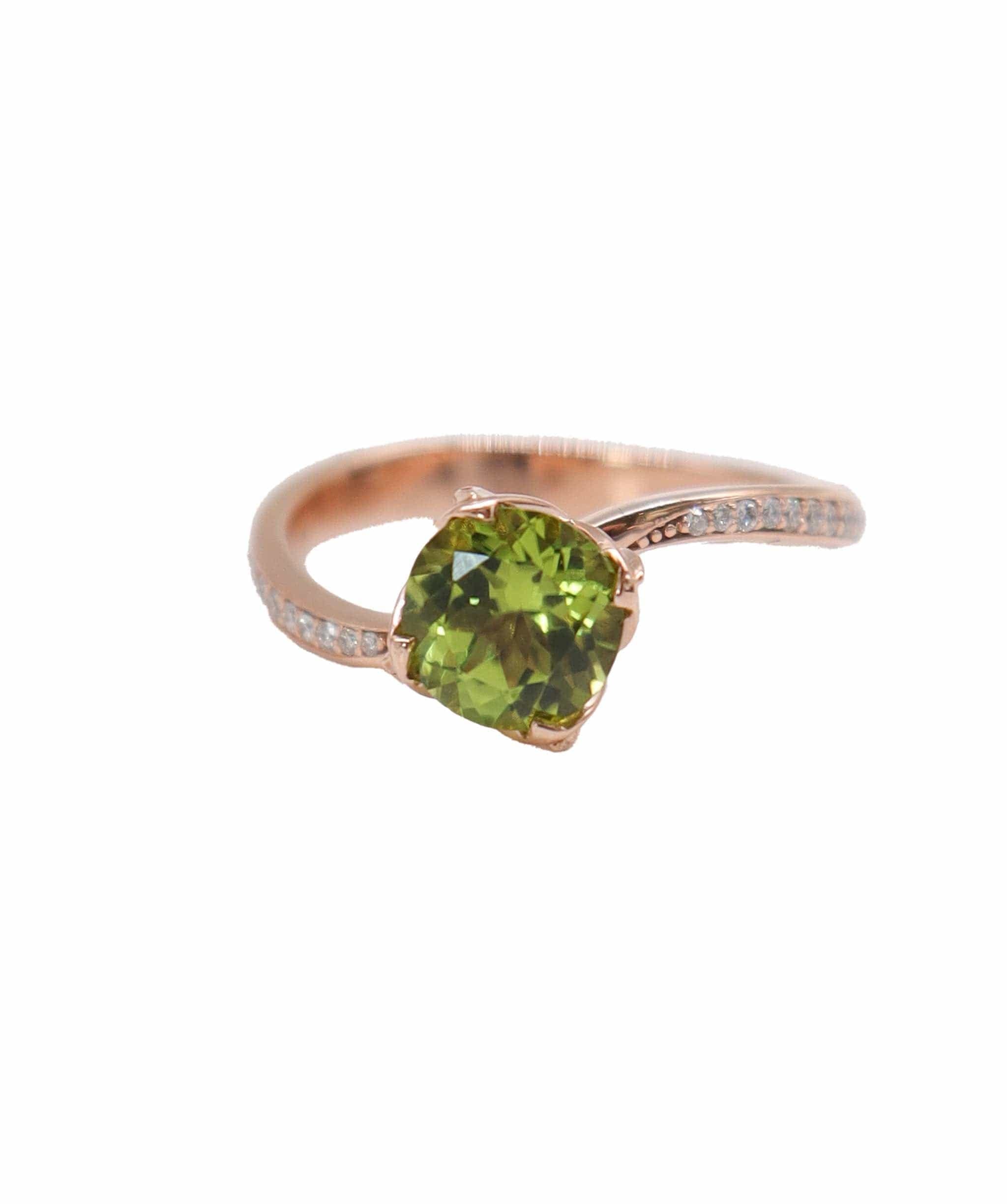 flower bud rg ring wl diamonds peridot1.35cts us8 DXBD0335