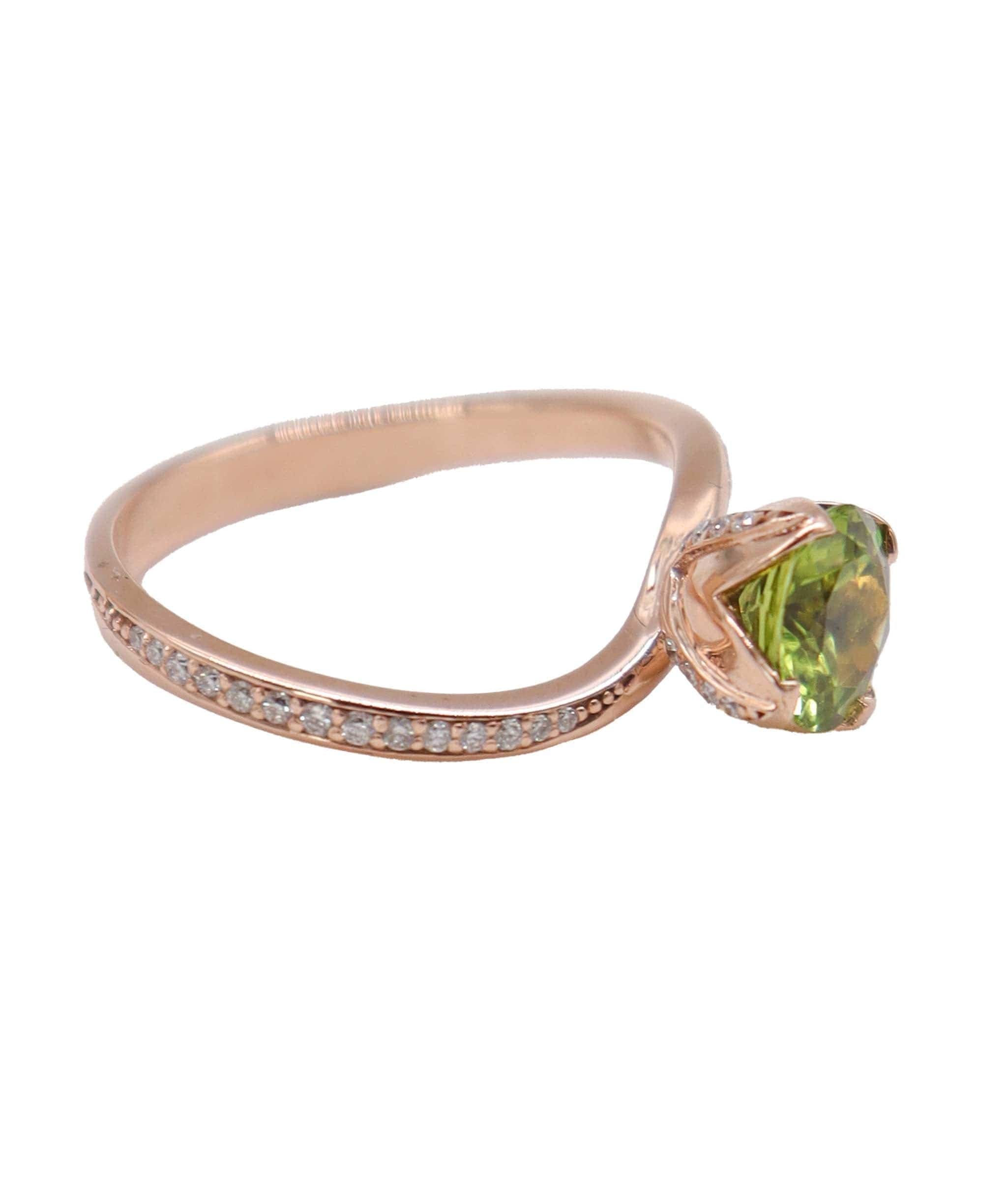 flower bud rg ring wl diamonds peridot1.35cts us8 DXBD0335