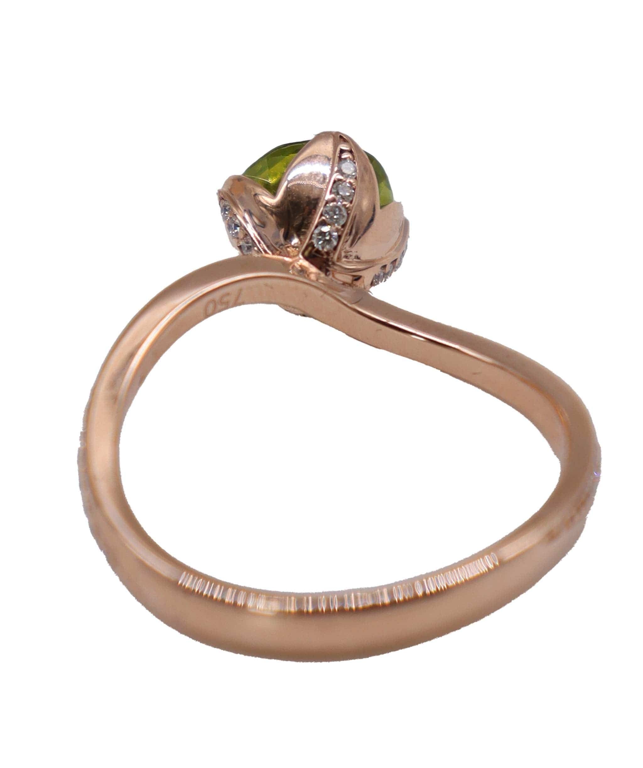 flower bud rg ring wl diamonds peridot1.35cts us8 DXBD0335