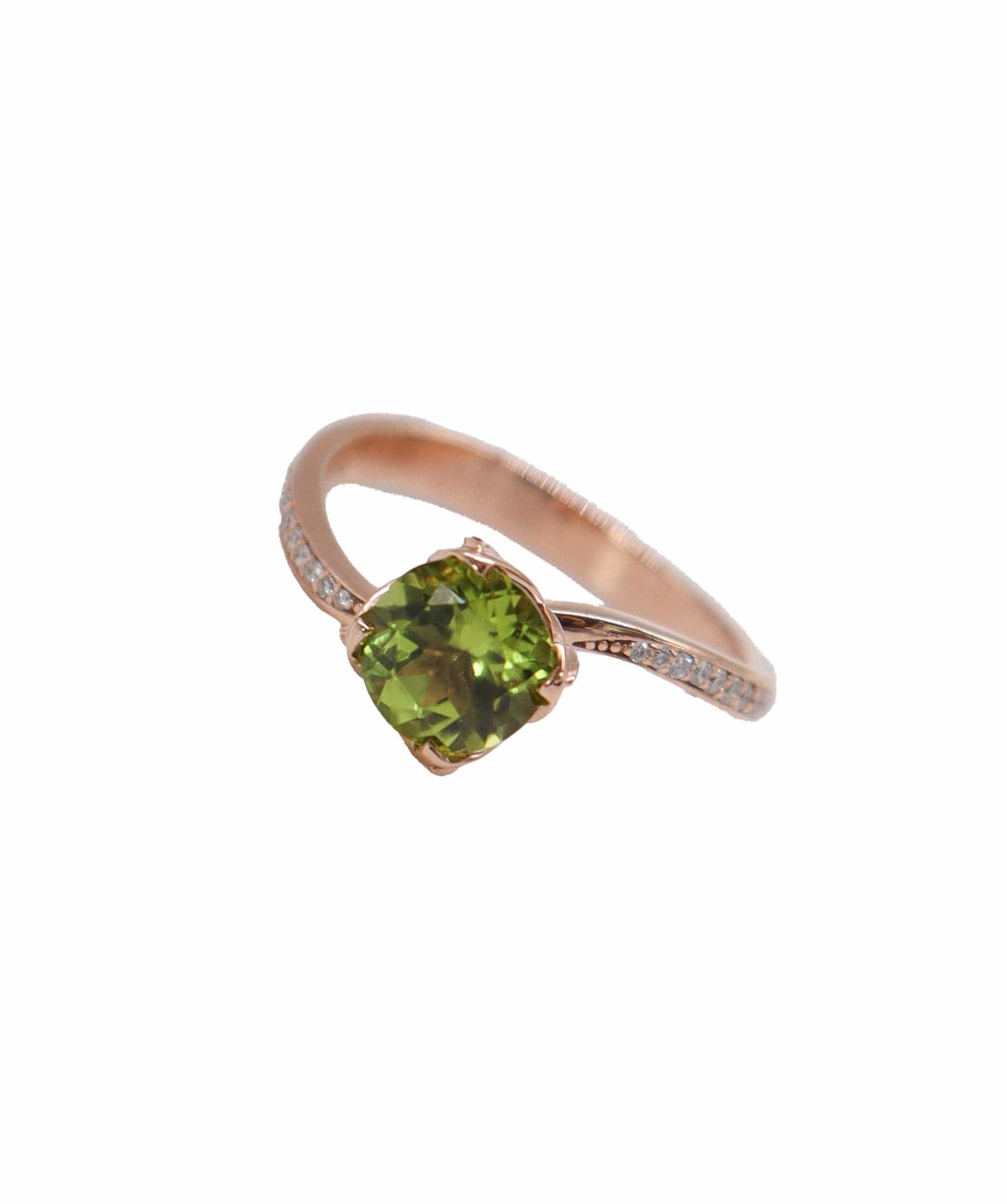 flower bud rg ring wl diamonds peridot1.35cts us8 DXBD0335