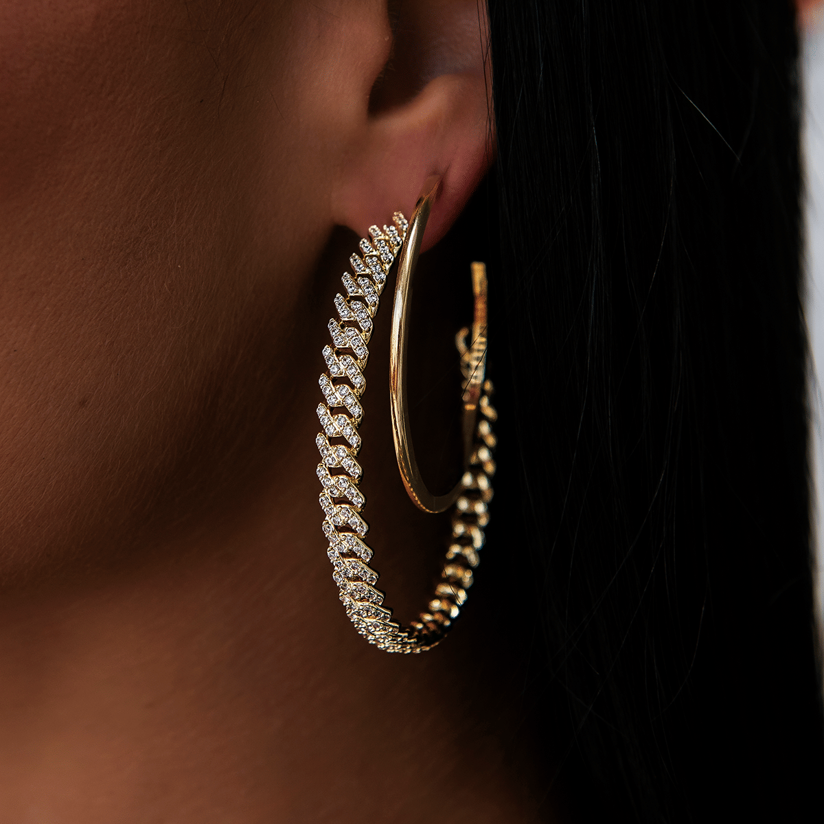 GLD Women Diamond Prong + Plain Hoop Earring Bundle in Yellow Gold