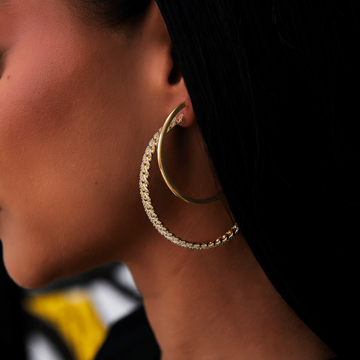 GLD Women Diamond Prong + Plain Hoop Earring Bundle in Yellow Gold