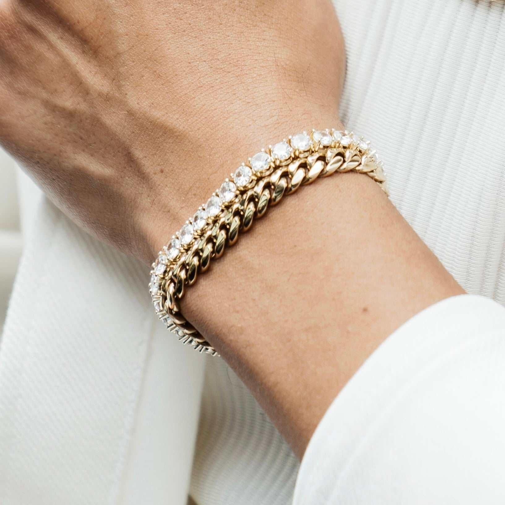 GLD Men 8 mm Miami Cuban + 5 mm Tennis Bracelets Bundle