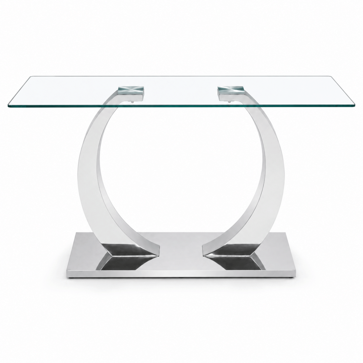 Transparent Streamdale 63" Transparent Glass Dining Table with Silvery Stainless Steel Legs