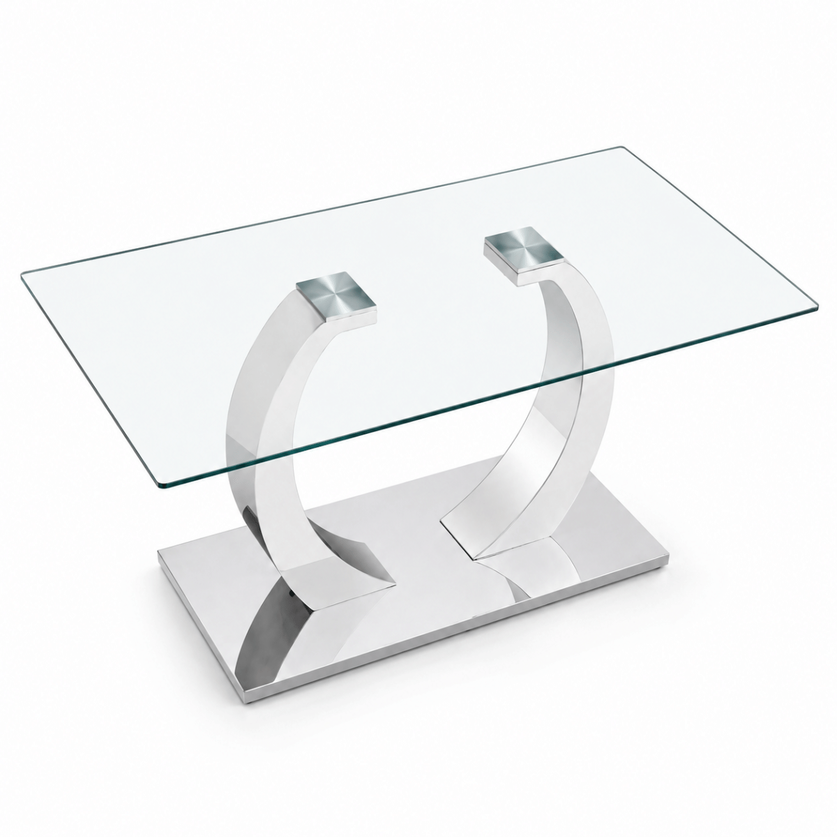 Transparent Streamdale 63" Transparent Glass Dining Table with Silvery Stainless Steel Legs