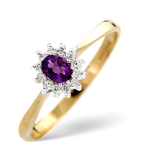 Diamond Amethyst And 0.06CT Diamond Ring 9K Yellow Gold