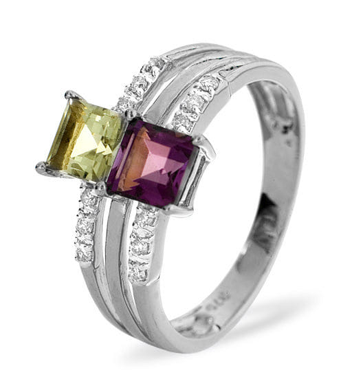 DIAMOND MULTI GEM RING 0.12CT in 9K White Gold - SIZE N