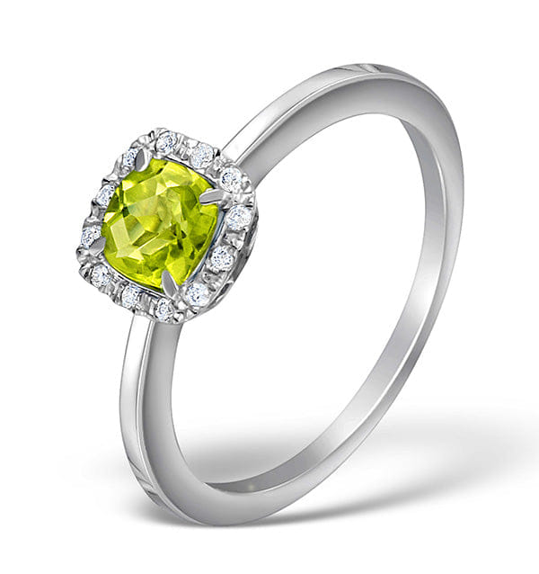 Diamond Peridot 8 mm And Diamond Ring In 9K White Gold - SIZE P