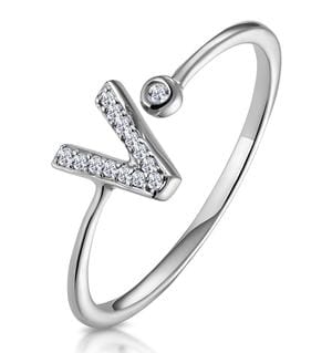 Diamond Initial V Ring 0.07ct set in 9K White Gold