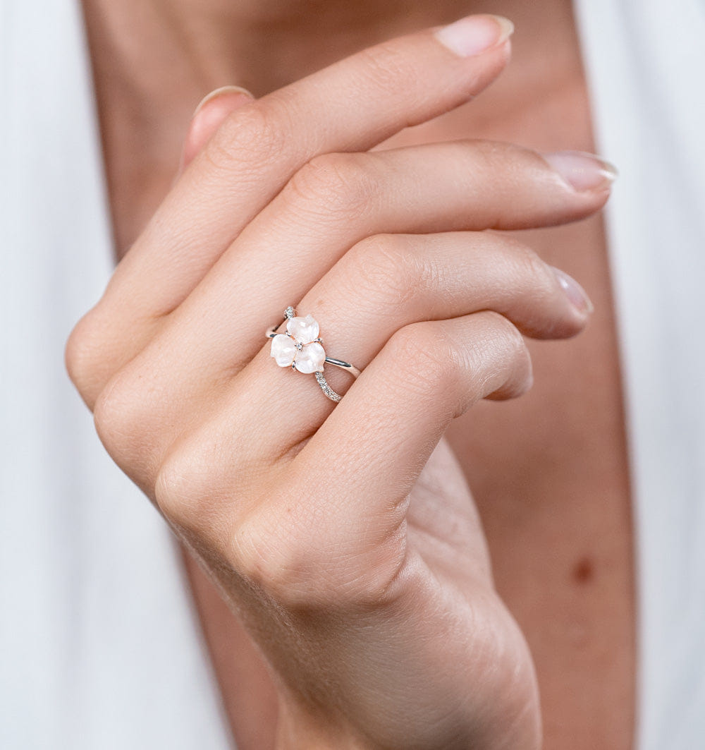 Diamond Shell and Diamond Stellato Ring 0.06ct in 9K White Gold