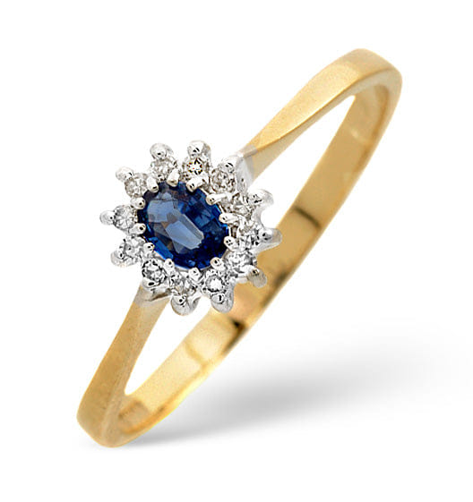 Diamond Sapphire 4 x 3 mm And Diamond 9K Gold Ring