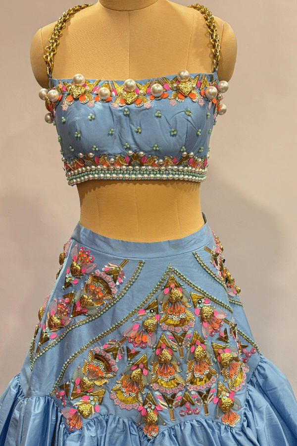 Papa Don't Preach Sky Blossom Chain lehenga set