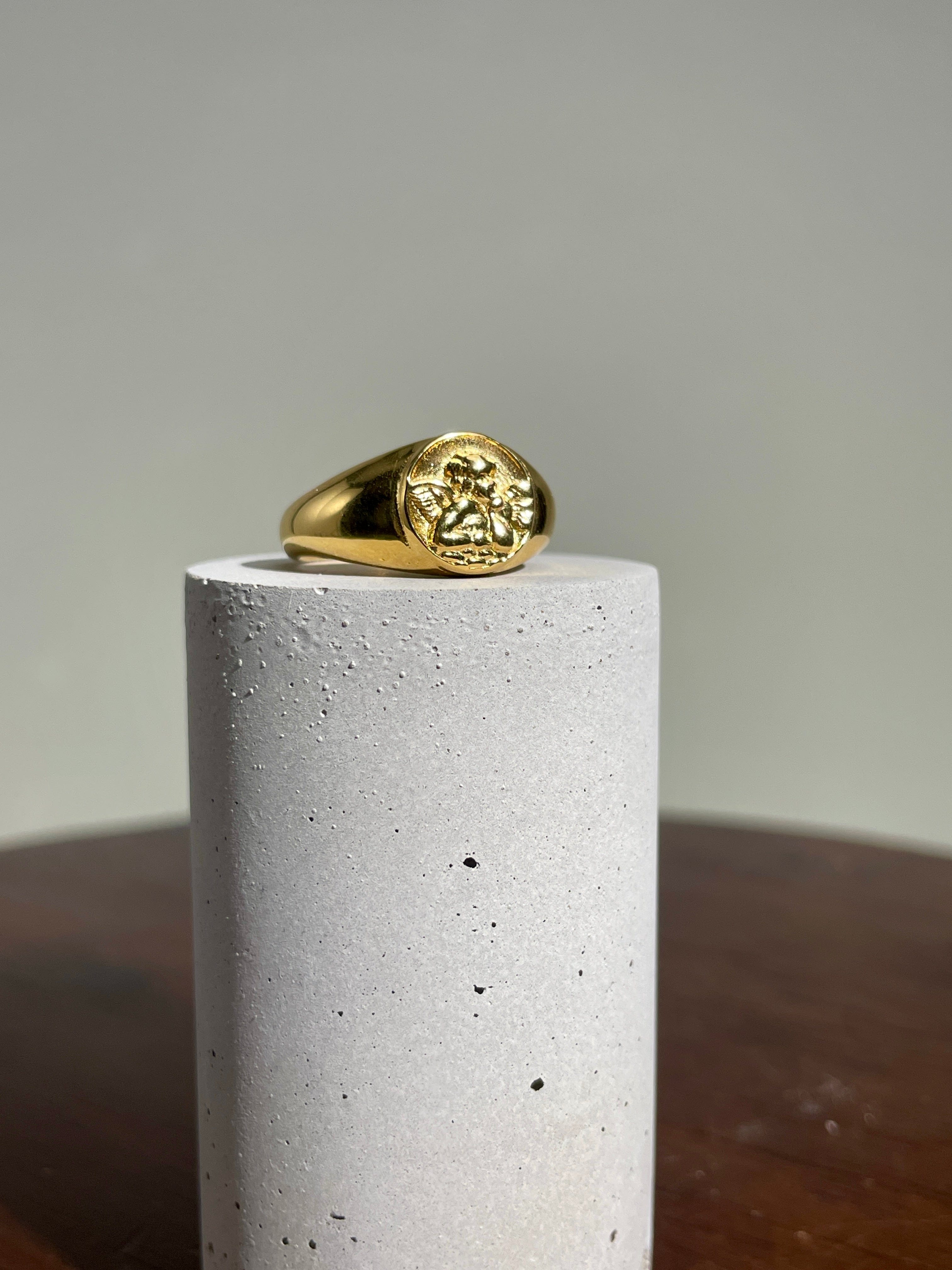 UN:IK Jewellery Angel Signet Ring - Gold